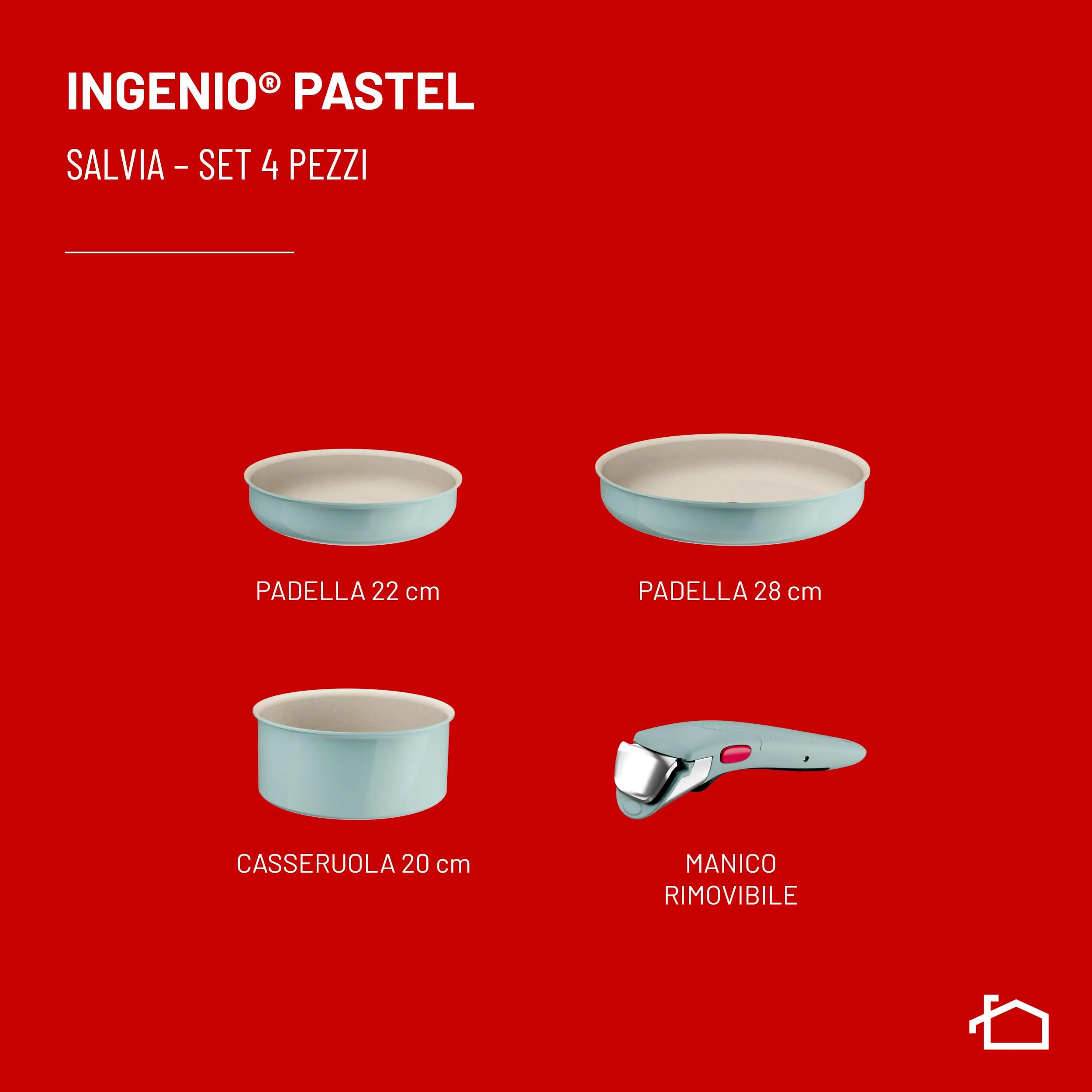 Lagostina Ingenio Pastel Set Padelle Antiaderenti 4 Pezzi, Color Salvia - immagine 2