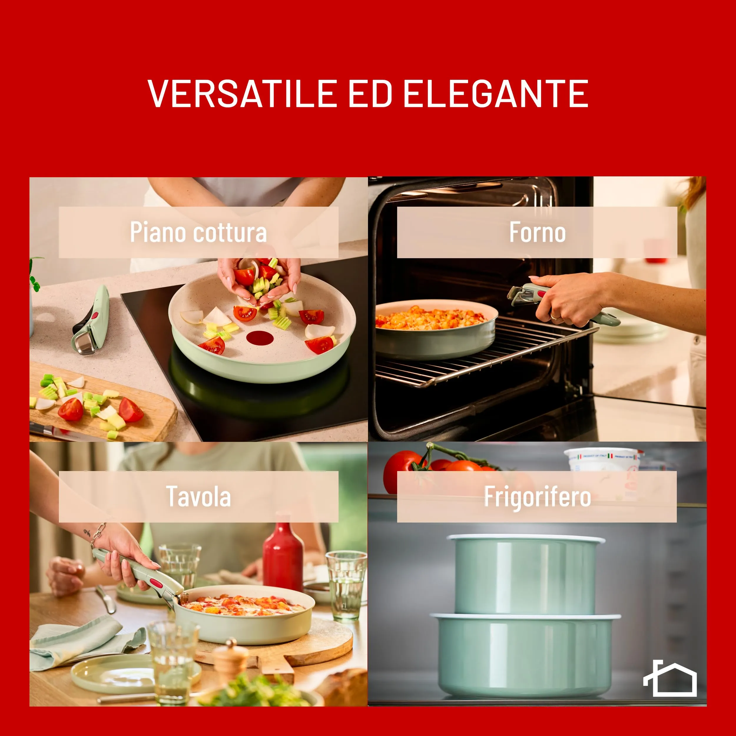 Lagostina Ingenio Pastel Set Padelle Antiaderenti 4 Pezzi, Color Salvia - immagine 3