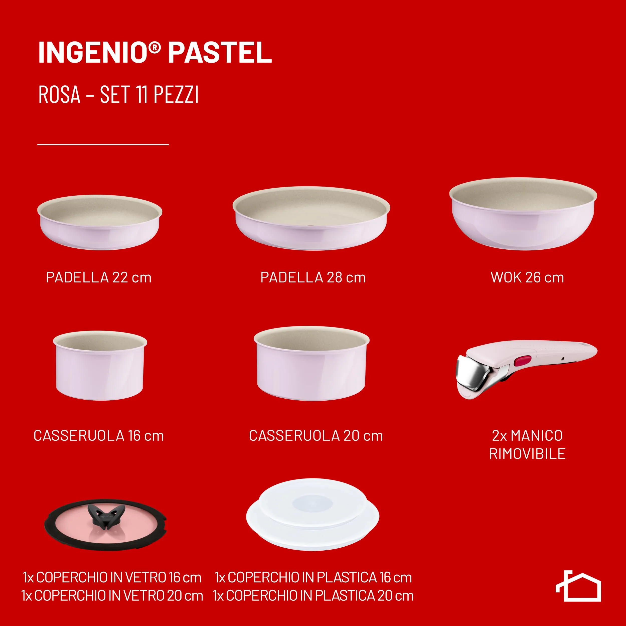 Lagostina Ingenio Pastel Set Padelle Antiaderenti 11 Pezzi, Rosa - immagine 2