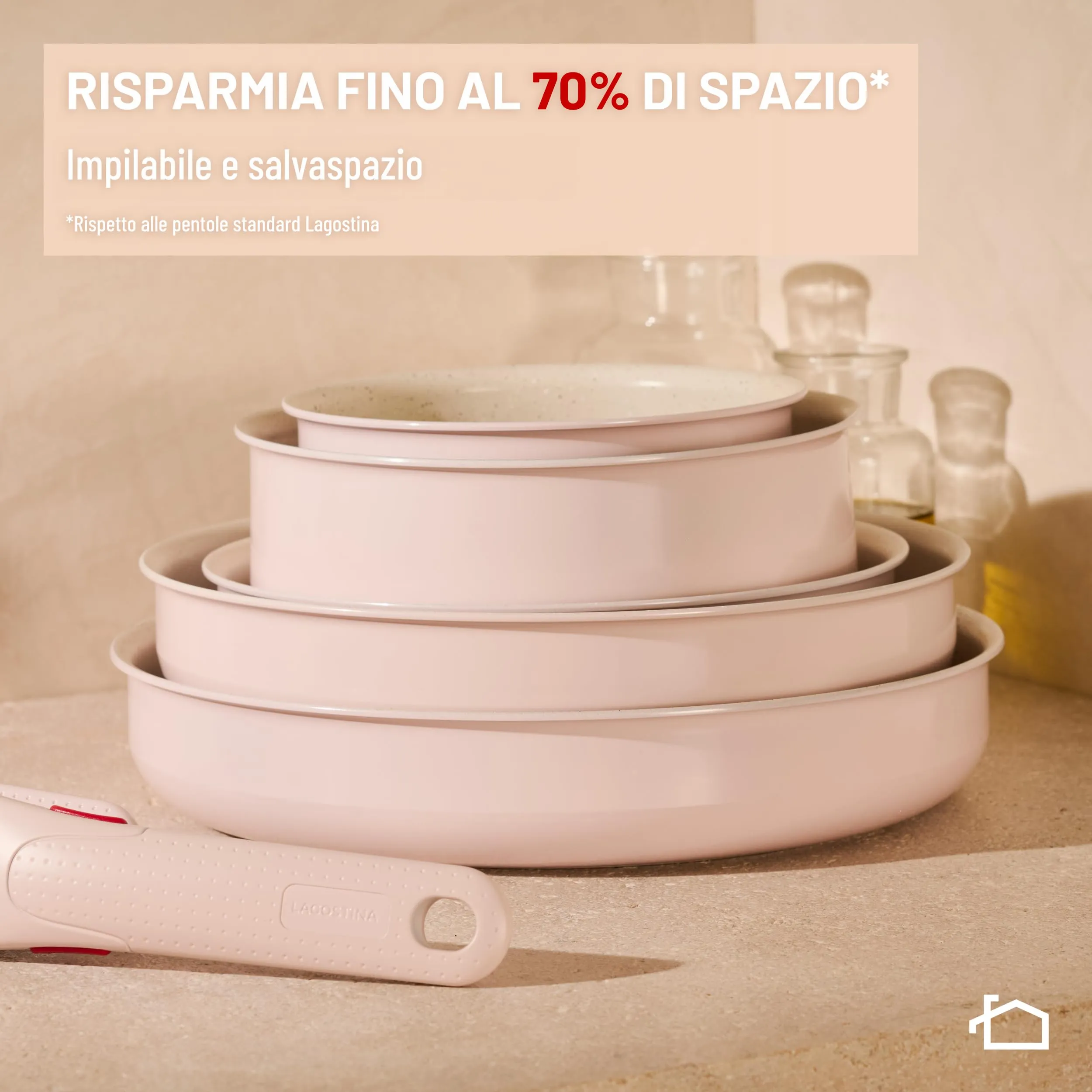 Lagostina Ingenio Pastel Set Padelle Antiaderenti 11 Pezzi, Rosa - immagine 6
