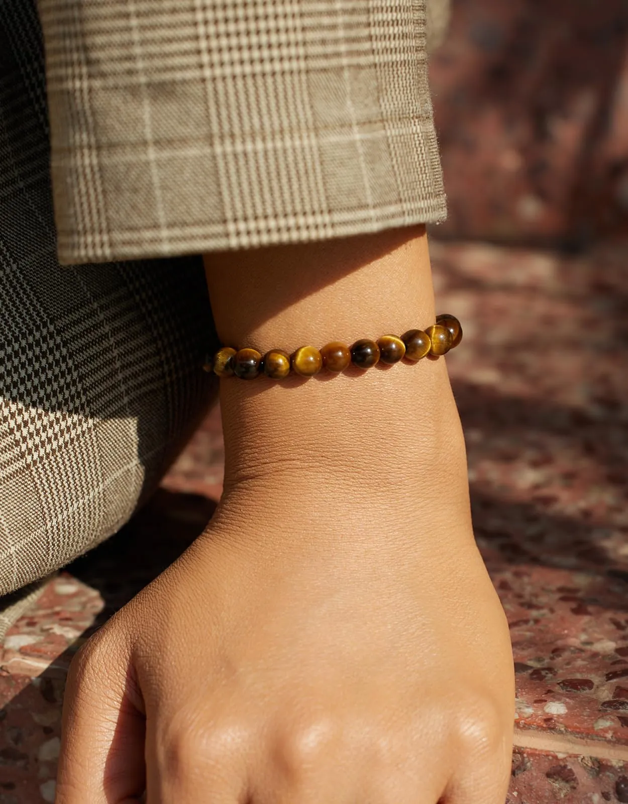 Landorilo Bracciale in Pietra Naturale Occhio di Tigre, 6 mm, 19 cm - immagine 2
