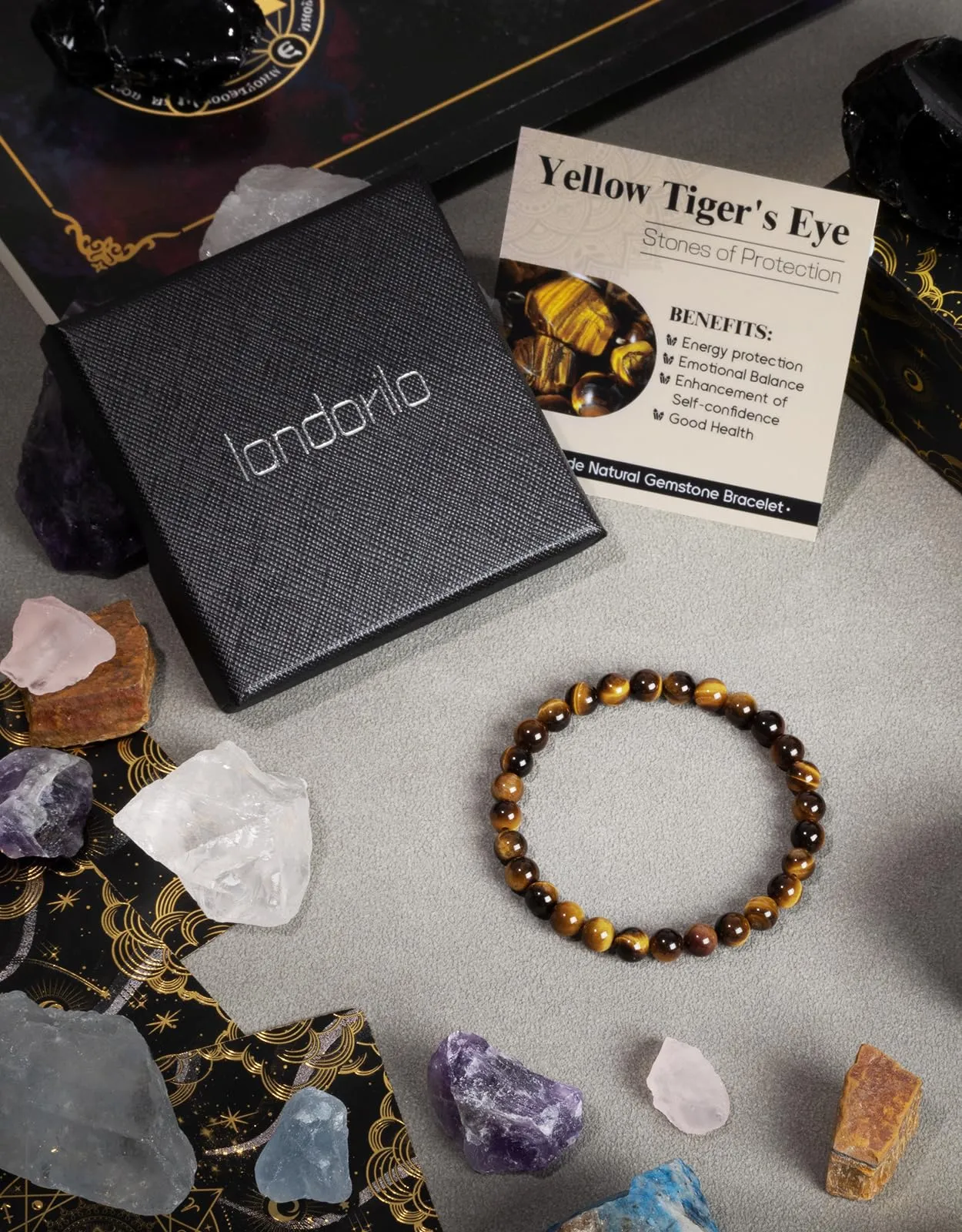 Landorilo Bracciale in Pietra Naturale Occhio di Tigre, 6 mm, 19 cm - immagine 4
