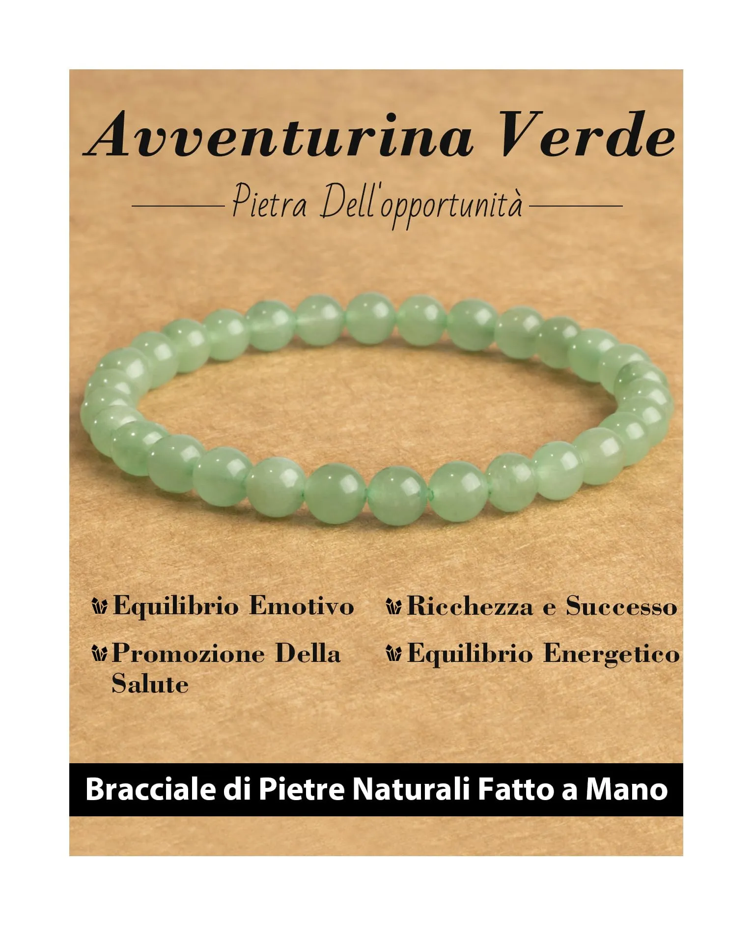 Landorilo Bracciale in Pietra Naturale Avventurina Verde, 6 mm, 19 cm - immagine 1