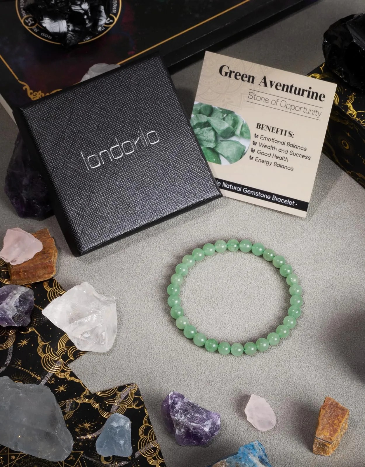 Landorilo Bracciale in Pietra Naturale Avventurina Verde, 6 mm, 19 cm - immagine 5