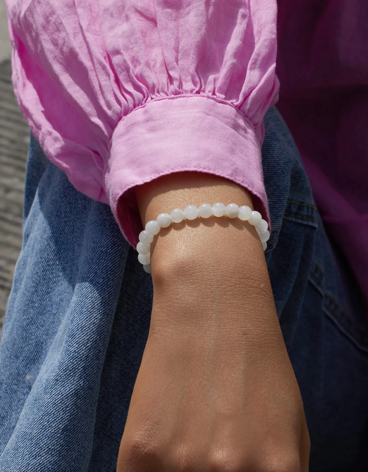 Landorilo Bracciale in Pietra di Luna, Pietra Naturale 6 mm, 19 cm - immagine 2