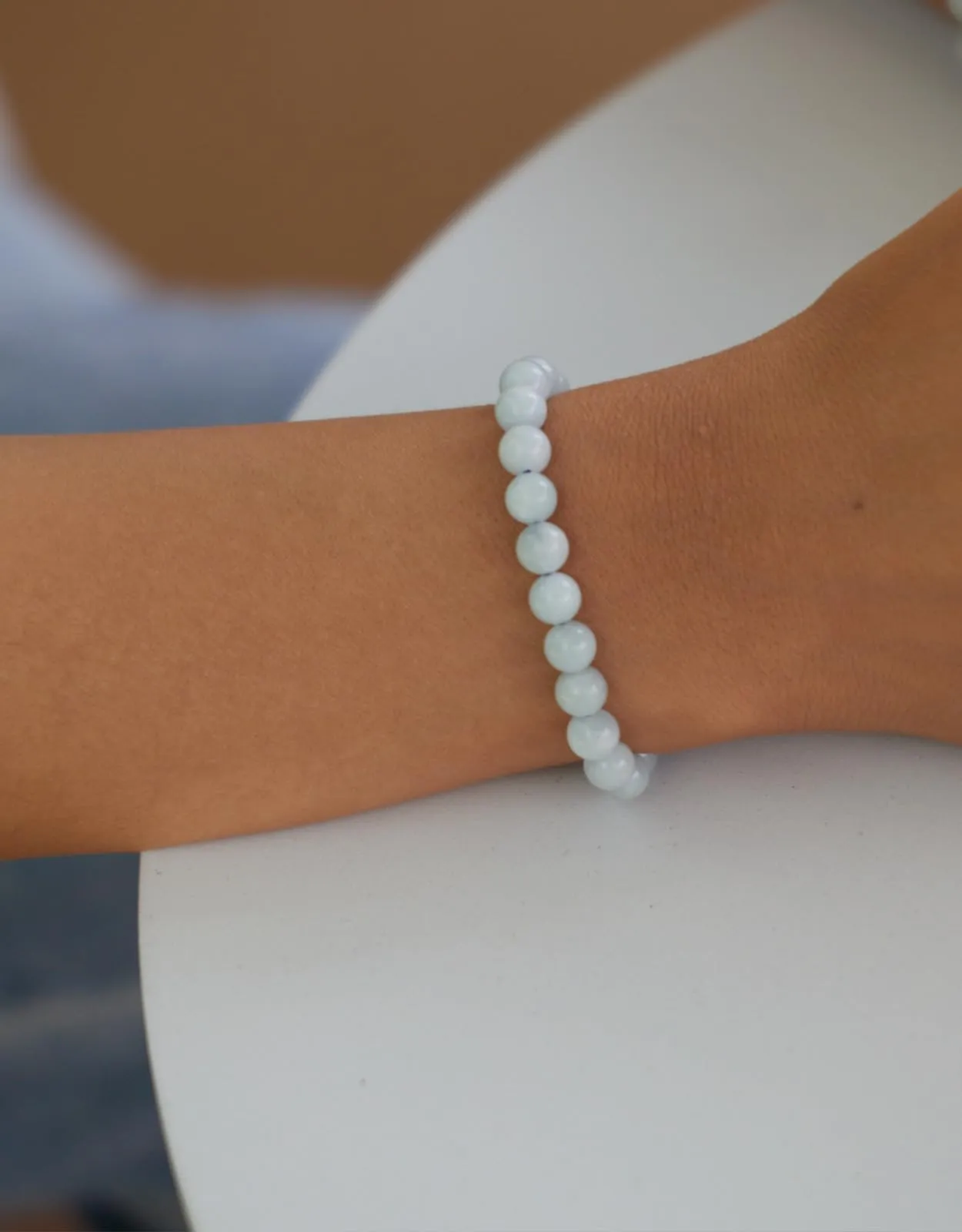 Landorilo Bracciale in Pietra Naturale Acquamarina 6 mm, 19 cm - immagine 2