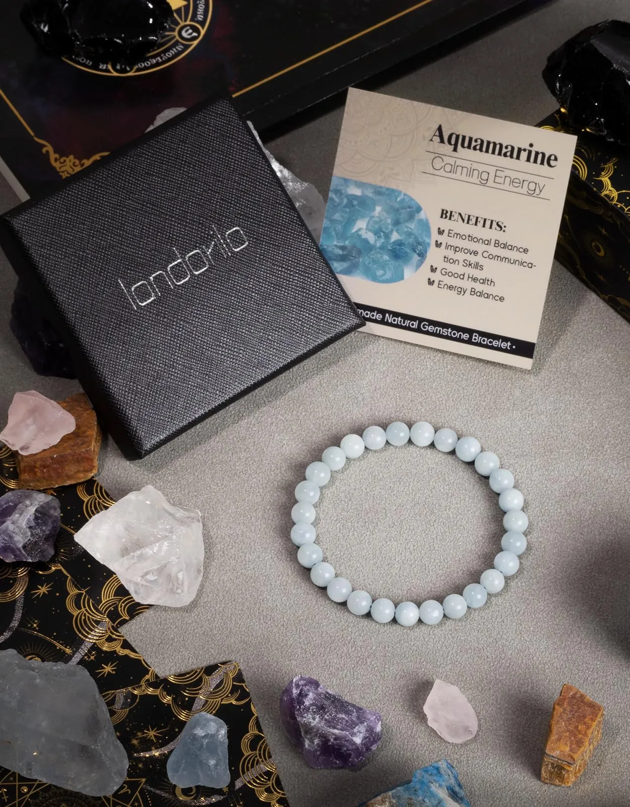 Landorilo Bracciale in Pietra Naturale Acquamarina 6 mm, 19 cm - immagine 4