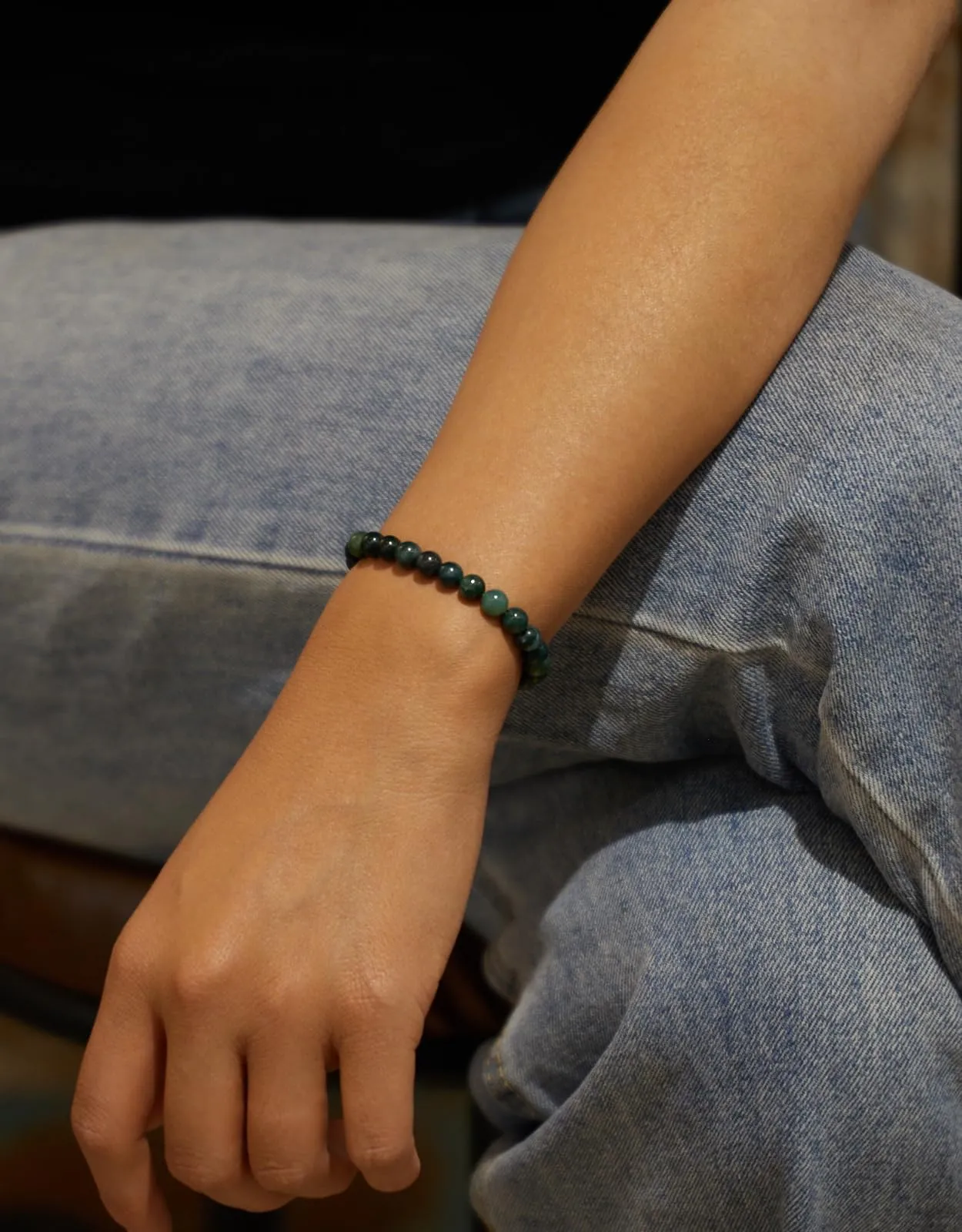 Landorilo Bracciale in Pietra Naturale Agata Muschiata, 6 mm, 19 cm - immagine 2