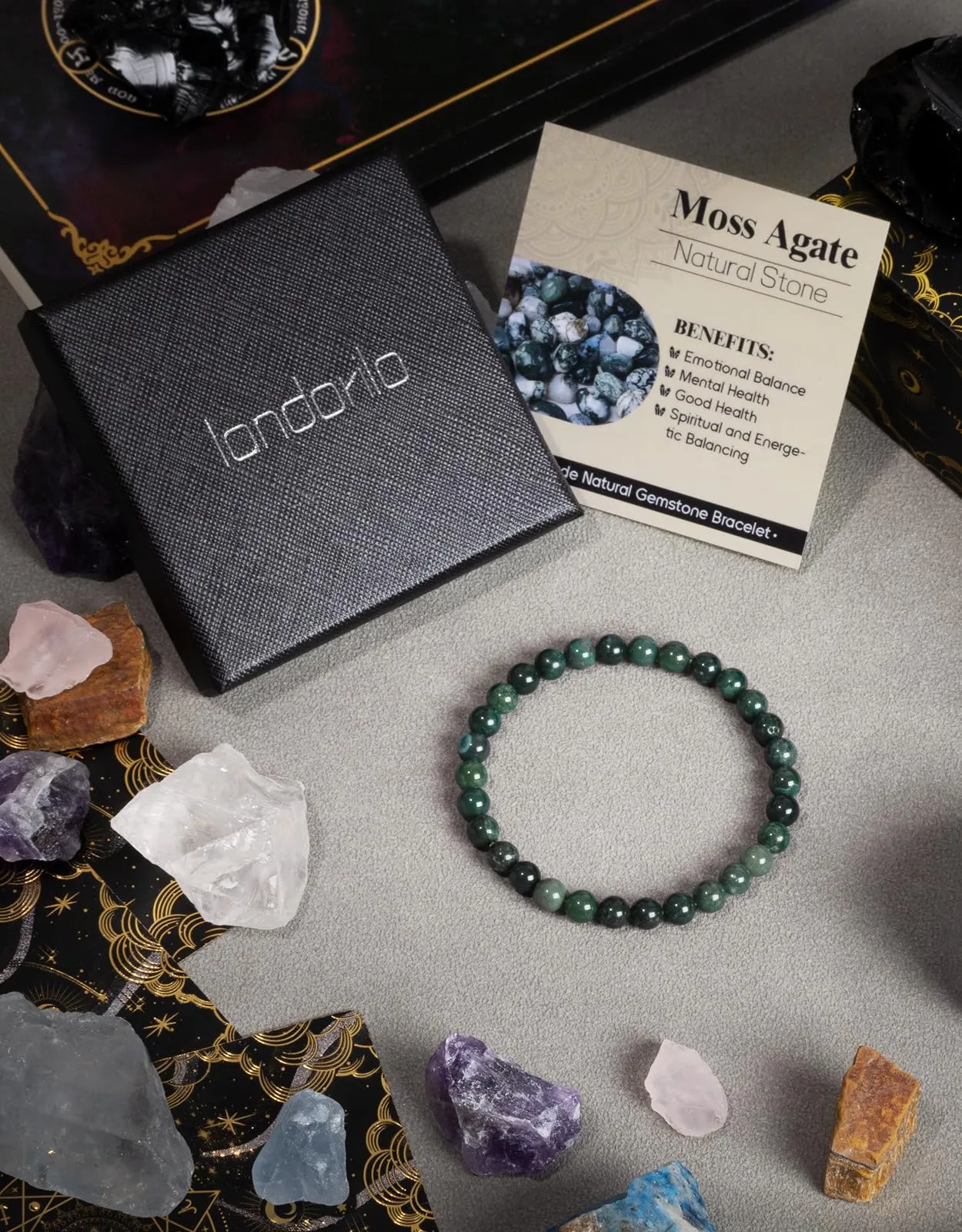Landorilo Bracciale in Pietra Naturale Agata Muschiata, 6 mm, 19 cm - immagine 4