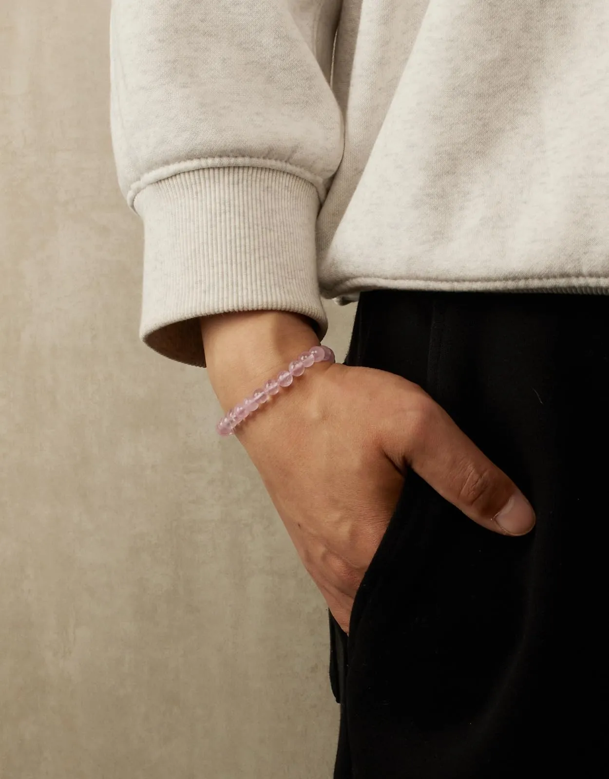 Landorilo Bracciale in Pietra Naturale Quarzo Rosa, 6 mm, 19 cm - immagine 3