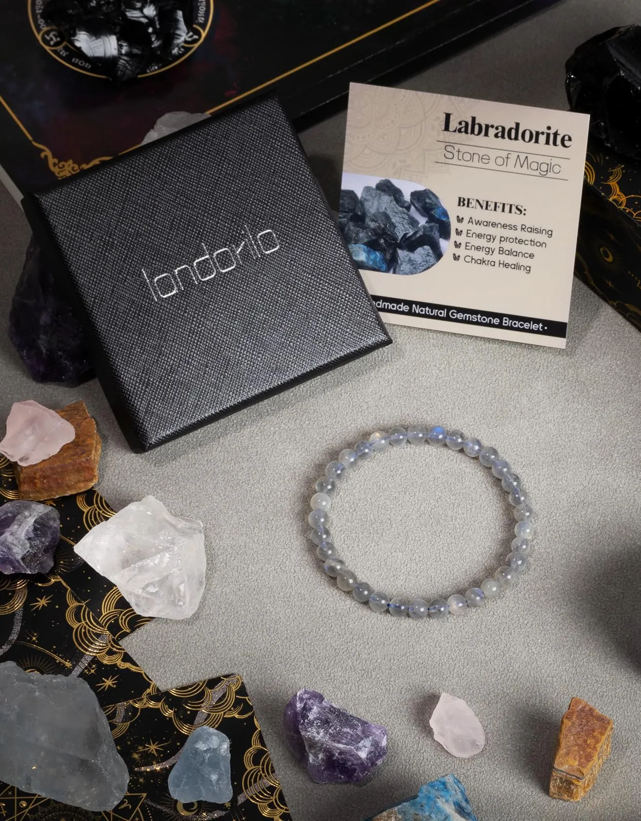 Landorilo Bracciale in Labradorite, Pietra Naturale 6 mm, 19 cm - immagine 4