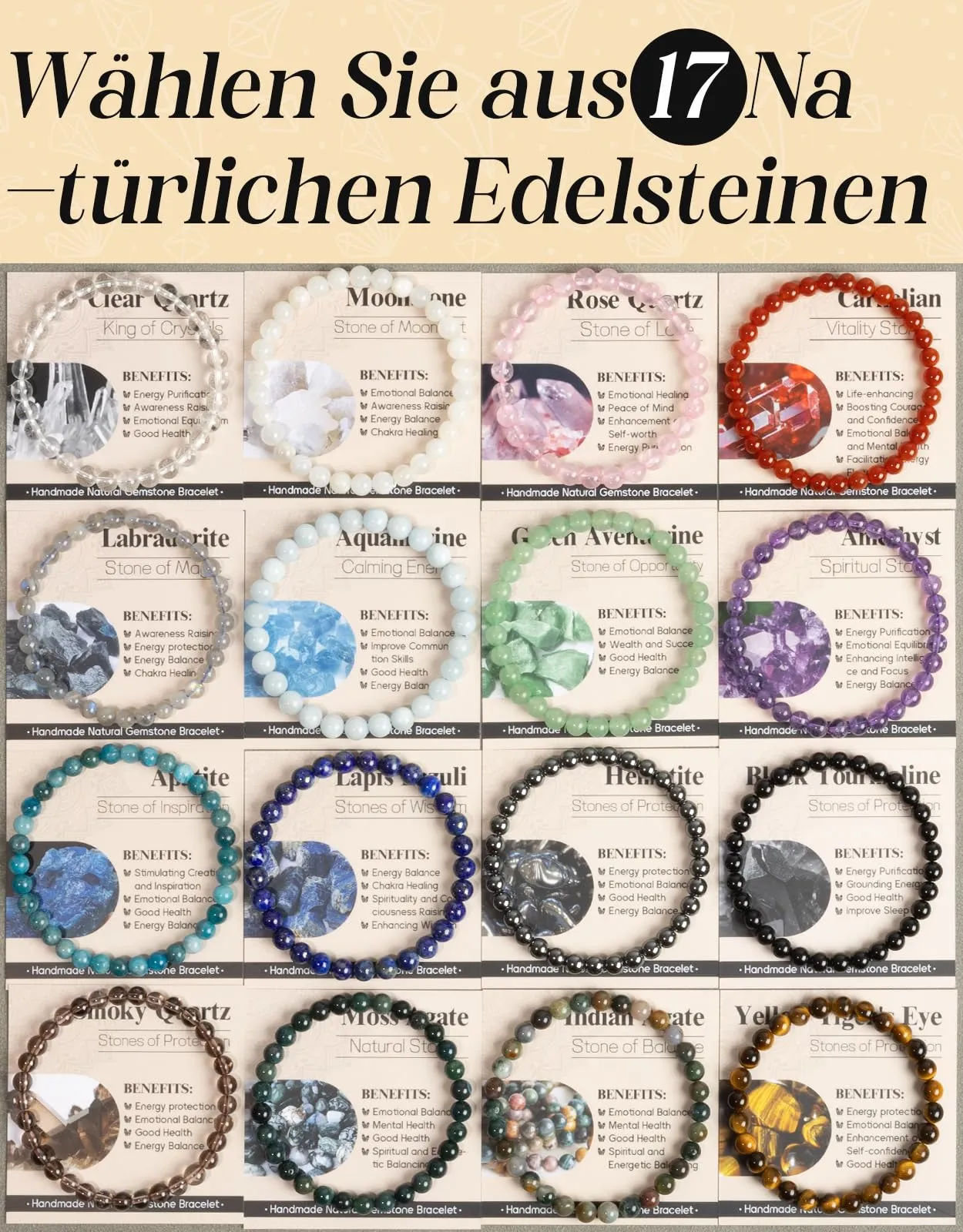Landorilo Bracciale in Labradorite, Pietra Naturale 6 mm, 19 cm - immagine 7