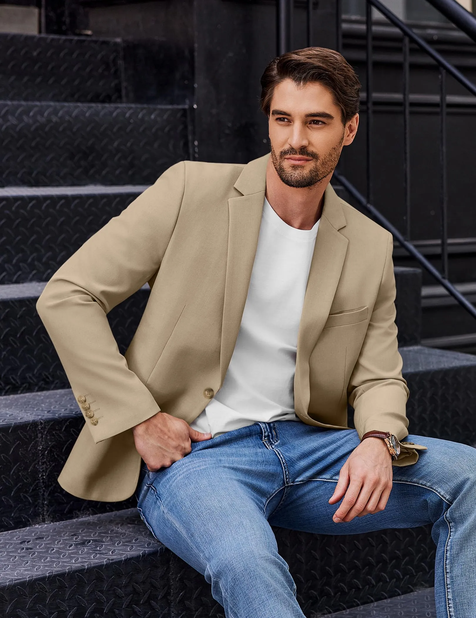 COOFANDY Giacca Blazer Sportiva Casual da Uomo, 1 Bottone, Kaki, 3XL - immagine 2