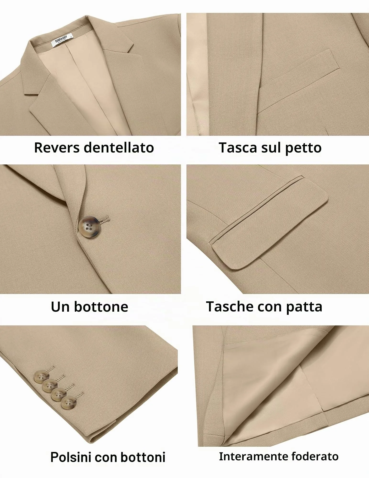 COOFANDY Giacca Blazer da Uomo Sportiva Casual Kaki S - immagine 5