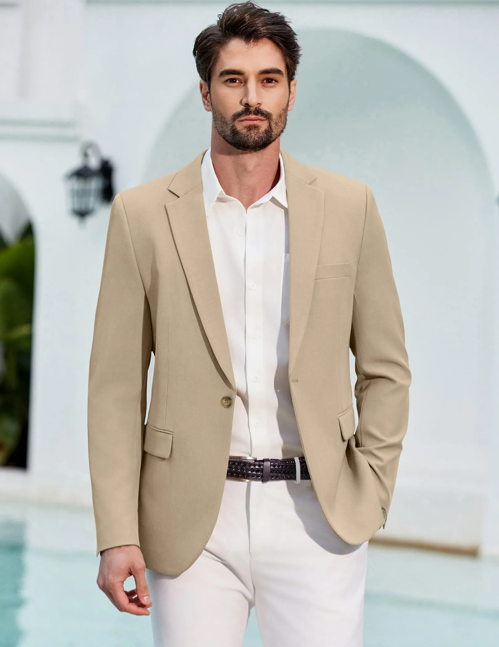 COOFANDY Giacca Blazer Sportiva Casual da Uomo, Kaki, XXL - immagine 3