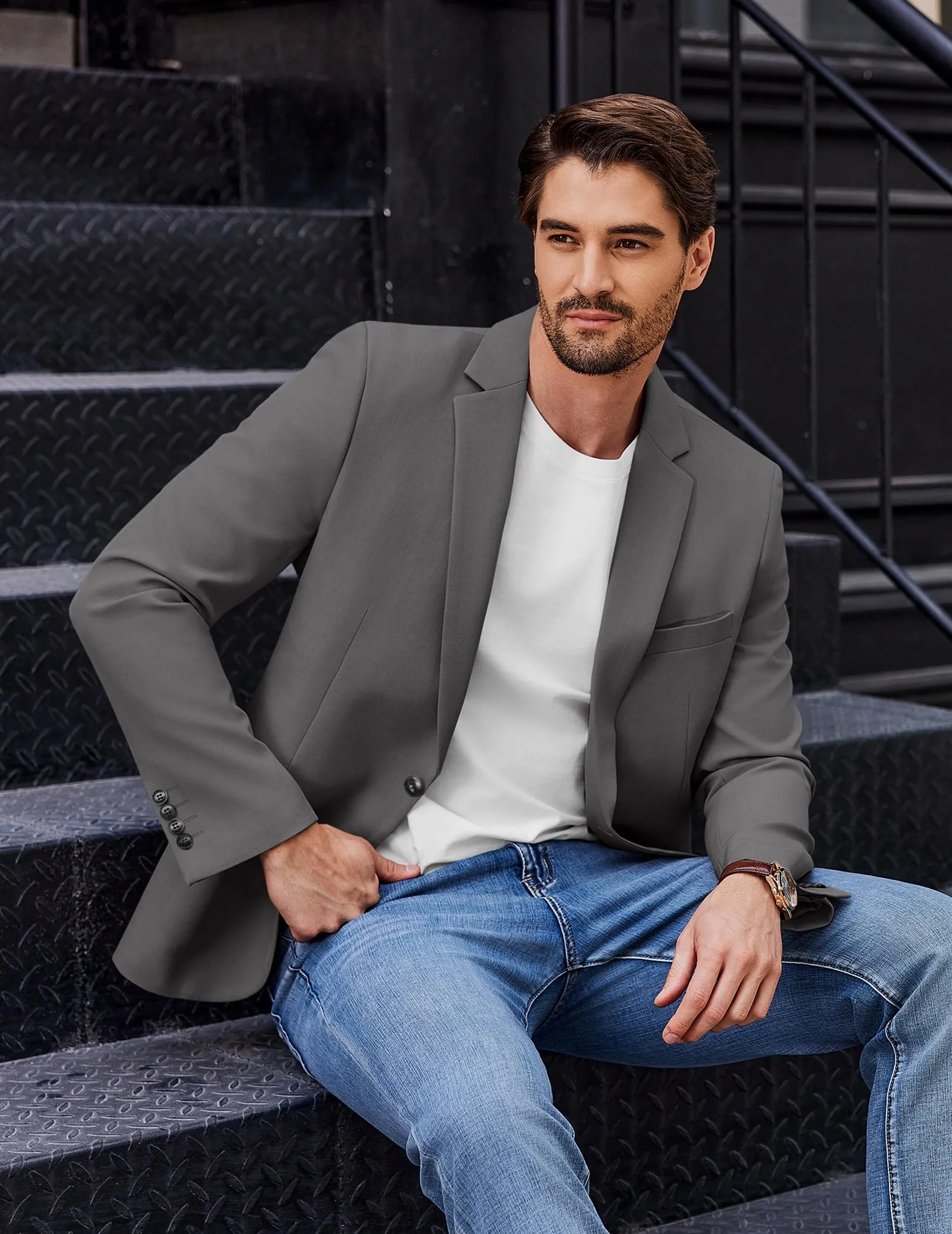 COOFANDY Giacca Blazer Sportiva Casual da Uomo, 1 Bottone, Grigio, 3XL - immagine 2