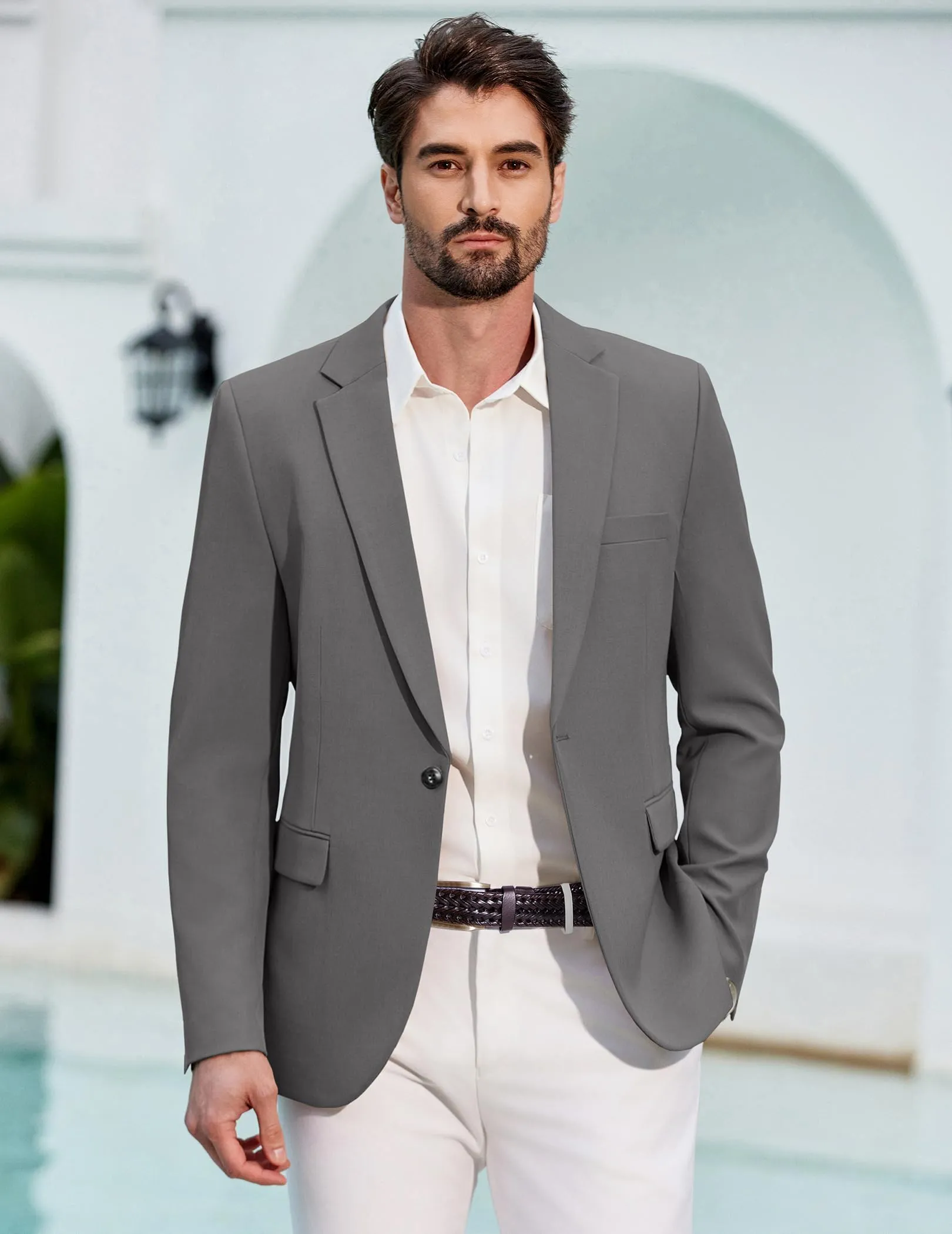 COOFANDY Giacca Blazer Sportiva Casual da Uomo, 1 Bottone, Grigio, 3XL - immagine 3