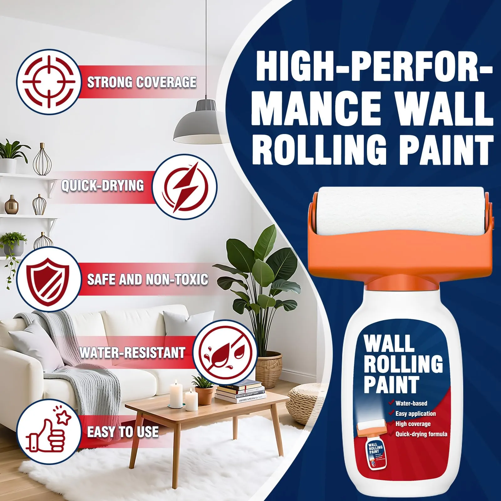 AstraVox Roller Paint Bianco 500g, Pittura Bianca a Base d'Acqua per Pareti e Soffitti con Kit Rullo Integrato - immagine 2