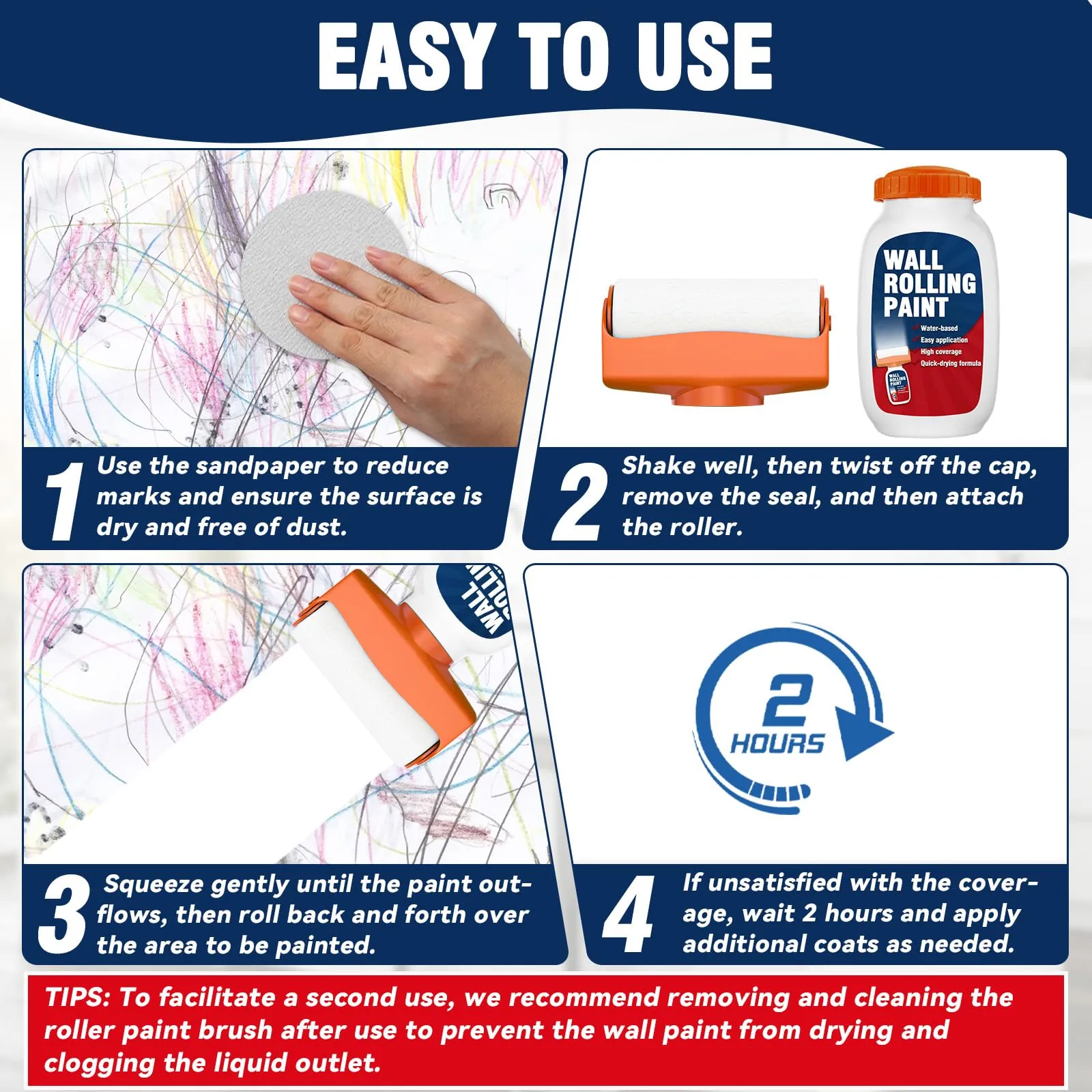 AstraVox Roller Paint Bianco 500g, Pittura Bianca a Base d'Acqua per Pareti e Soffitti con Kit Rullo Integrato - immagine 6