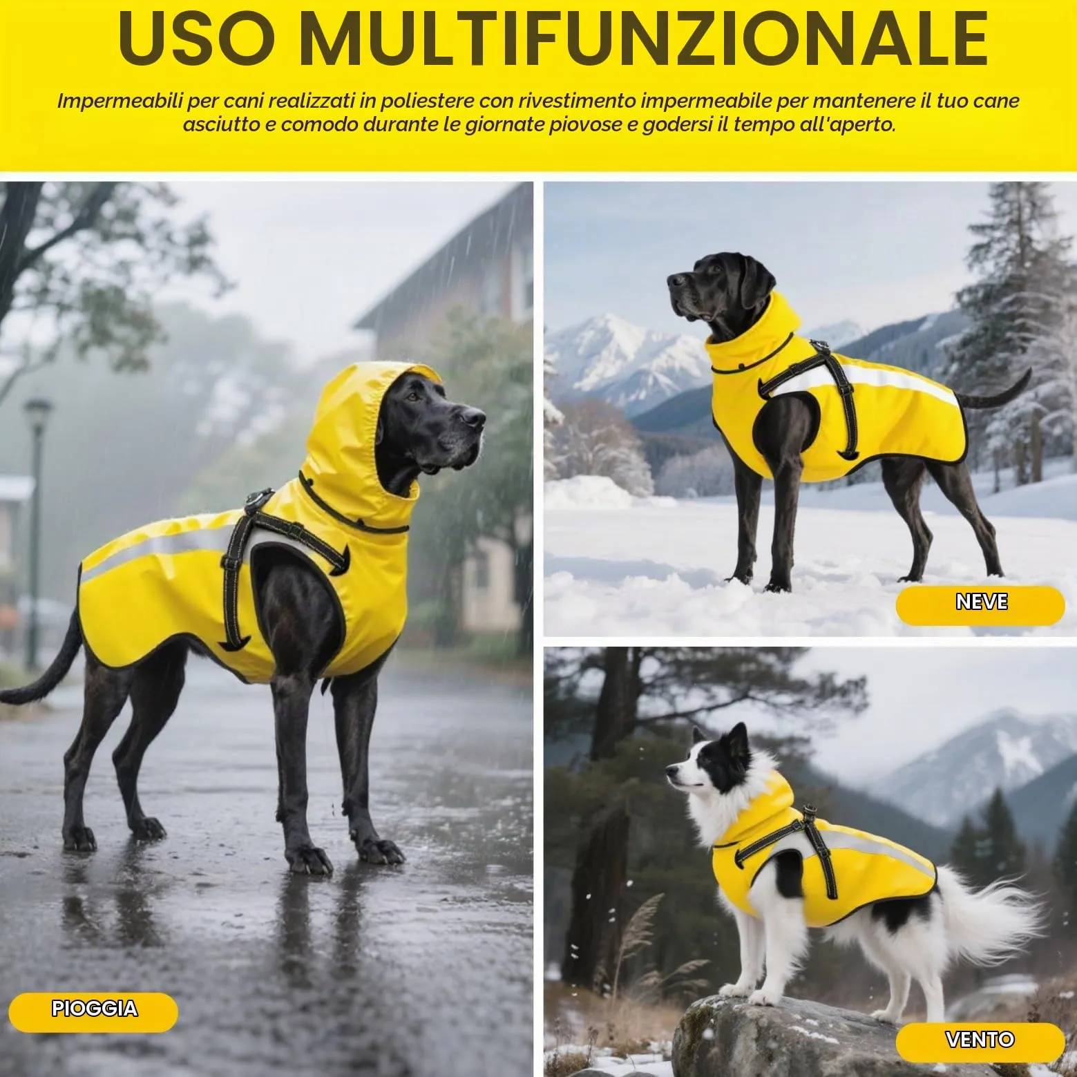 Oslueidy Impermeabile per Cani con Cappuccio Rimovibile, Giallo, S - immagine 3