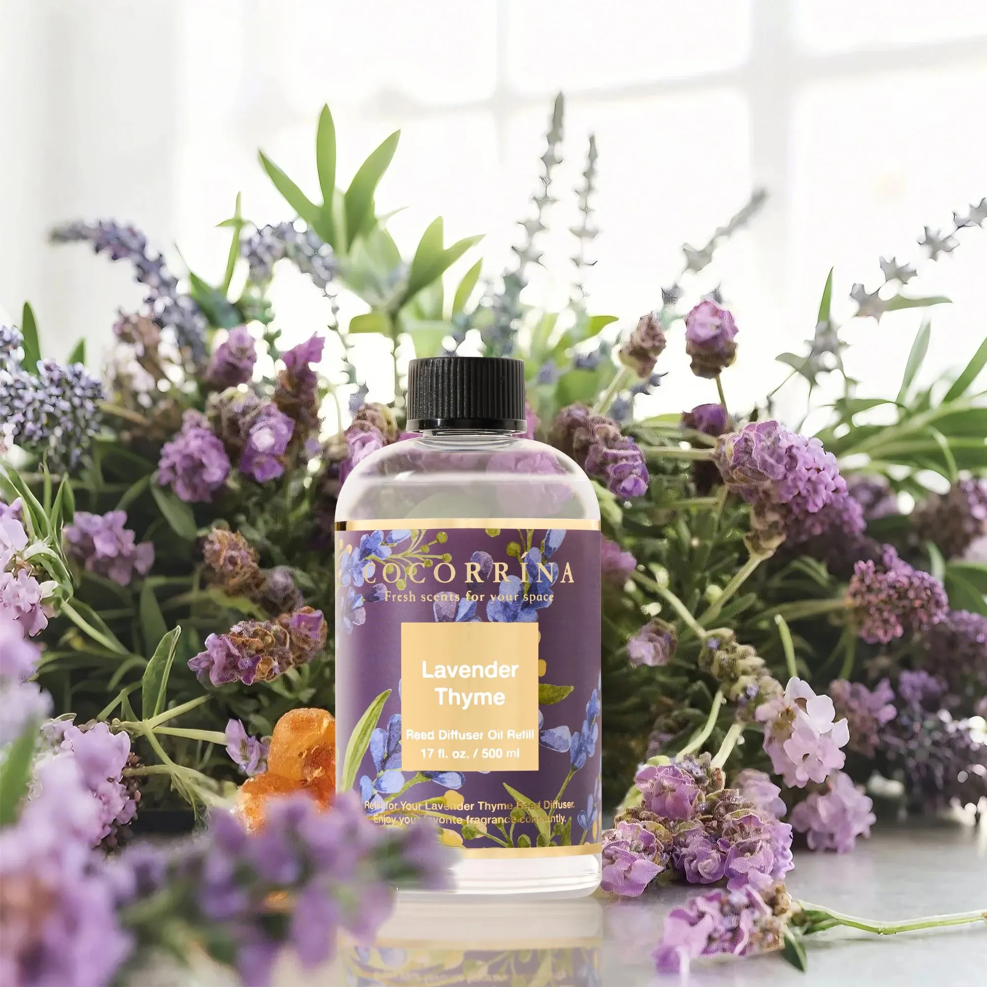 COCORRÍNA Ricarica Diffusore Ambiente Lavender Thyme, 500ml con 8 Bastoncini - immagine 4