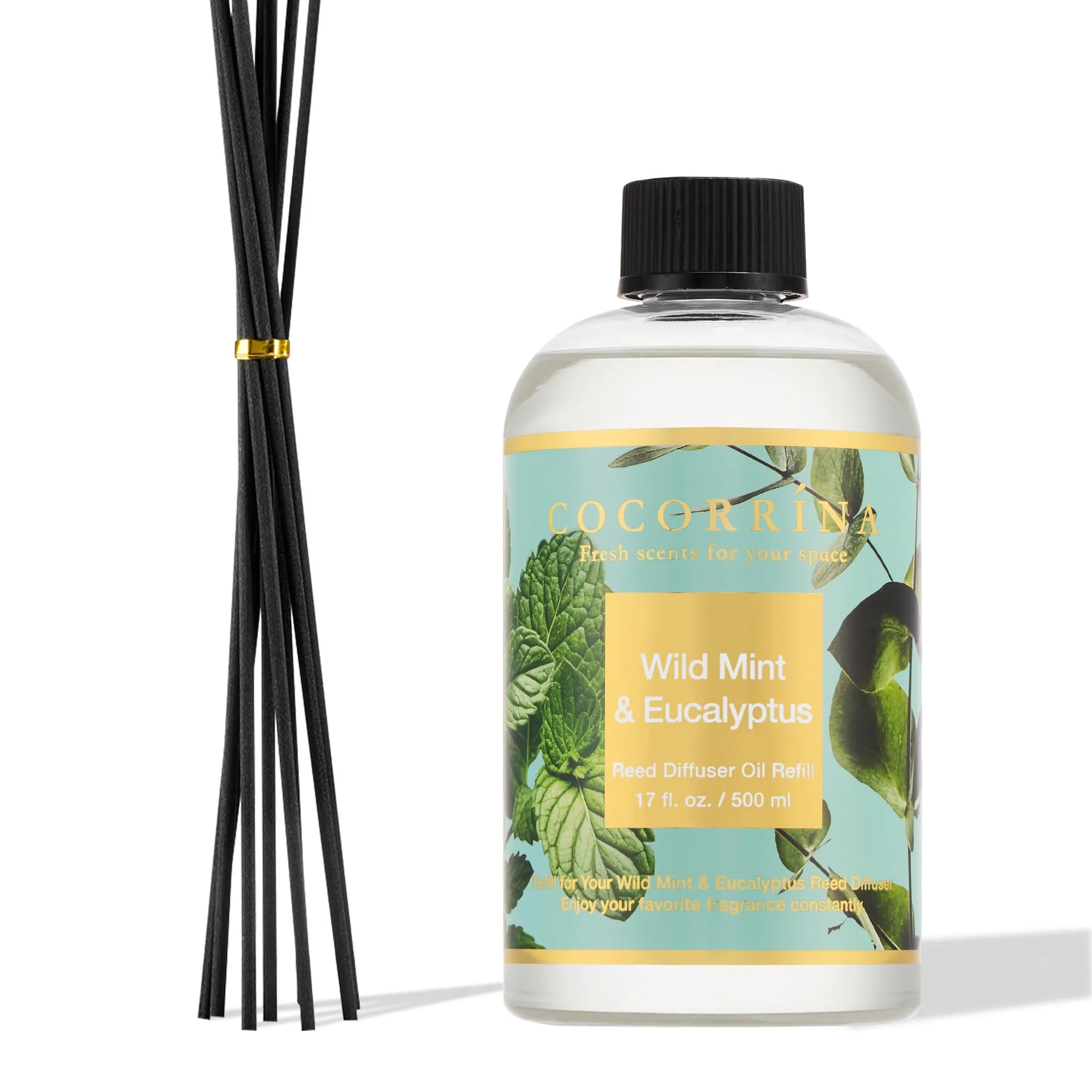COCORRÍNA Ricarica Diffusore Ambiente, Wild Mint & Eucalyptus, 500ml con 8 Bastoncini - immagine 1