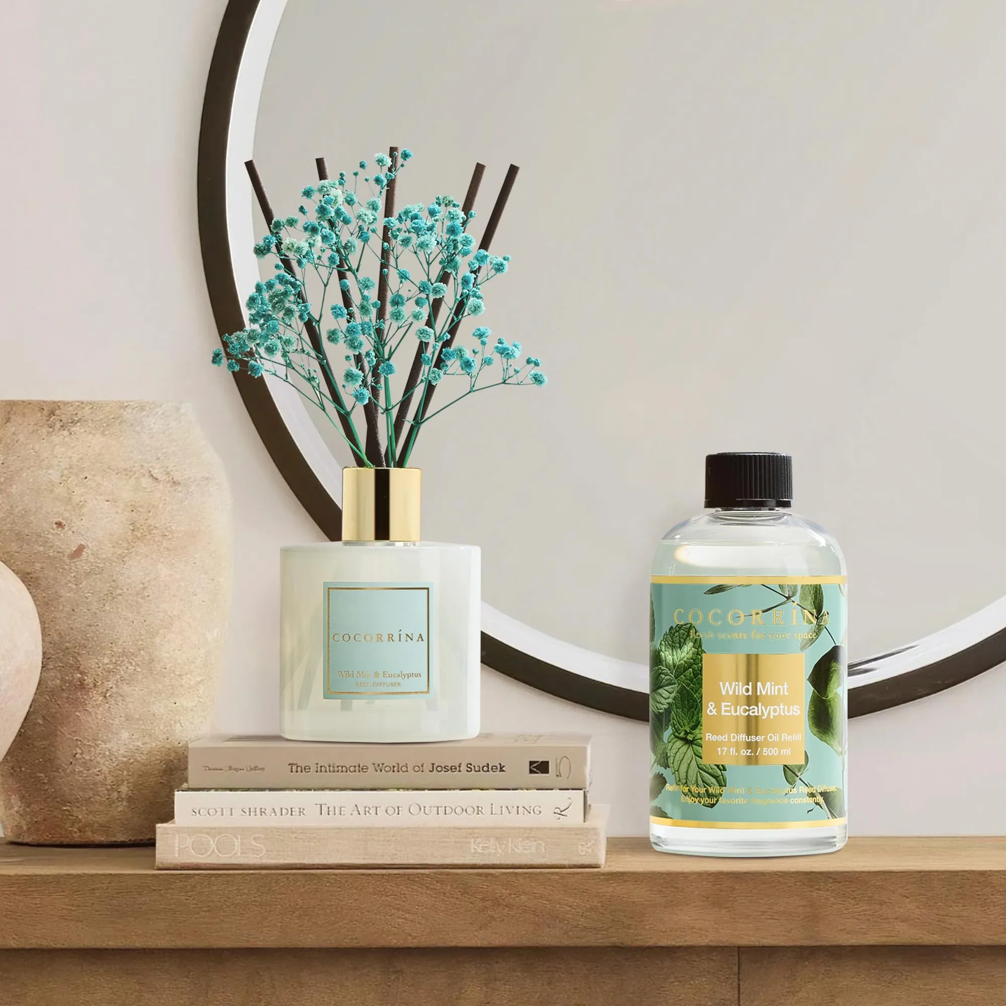 COCORRÍNA Ricarica Diffusore Ambiente, Wild Mint & Eucalyptus, 500ml con 8 Bastoncini - immagine 3