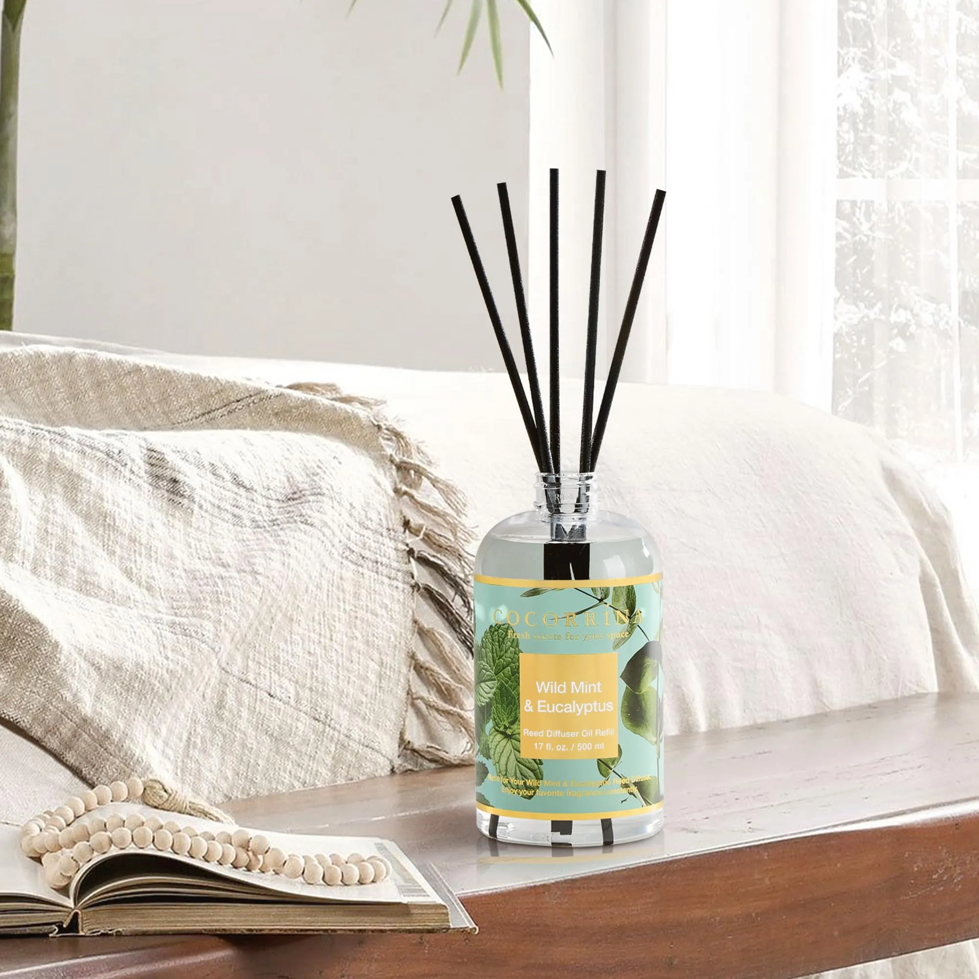 COCORRÍNA Ricarica Diffusore Ambiente, Wild Mint & Eucalyptus, 500ml con 8 Bastoncini - immagine 5