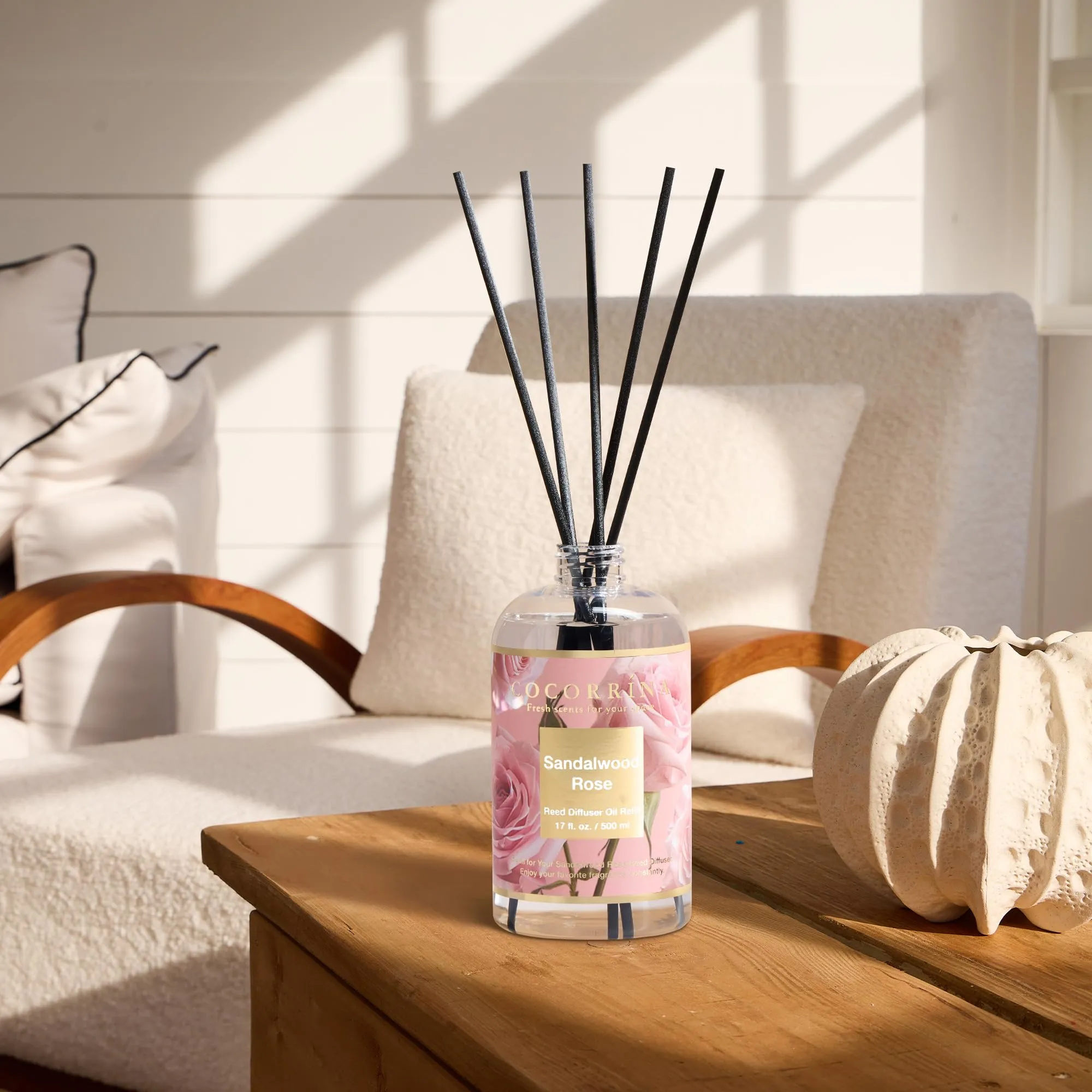 COCORRÍNA Ricarica Diffusore Ambiente Sandalwood Rose 500ml con 8 Bastoncini - immagine 5