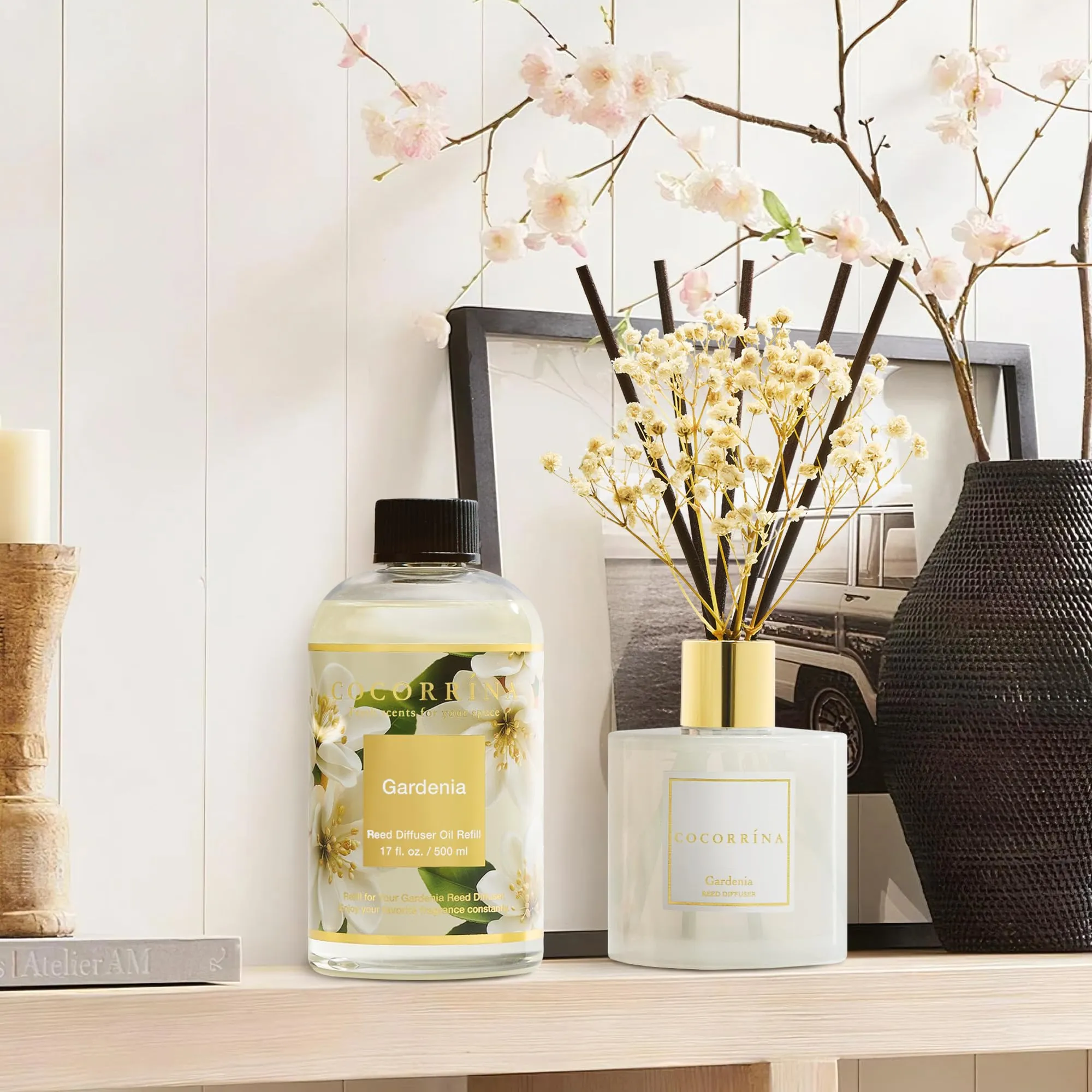 COCORRÍNA Ricarica Diffusore Ambiente Gardenia, 500ml con 8 Bastoncini - immagine 3