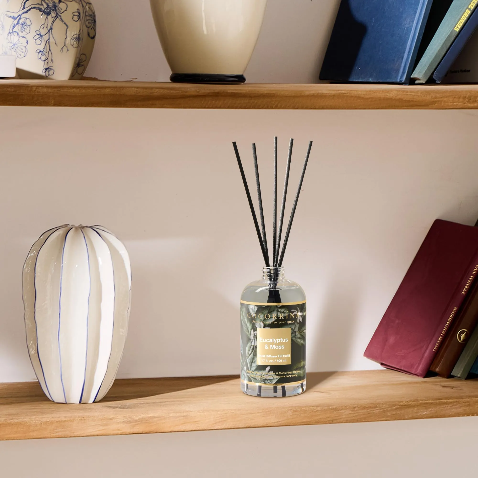 COCORRÍNA Ricarica Diffusore Ambiente Eucalyptus & Moss, 500ml con 8 Bastoncini - immagine 5