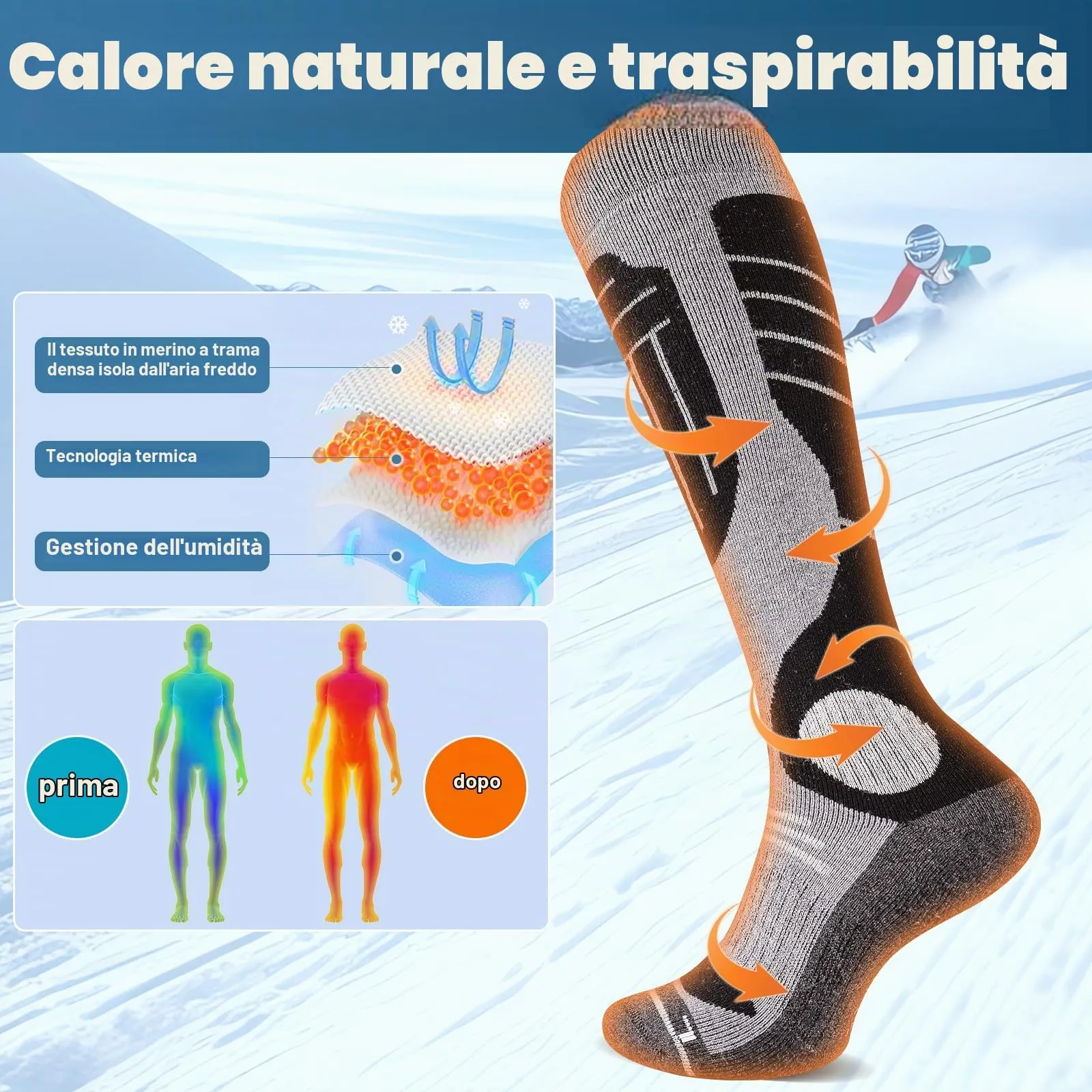 SukModen Calzini da Sci in Lana di Merino per Signore e Signori, 2 Paia - immagine 4