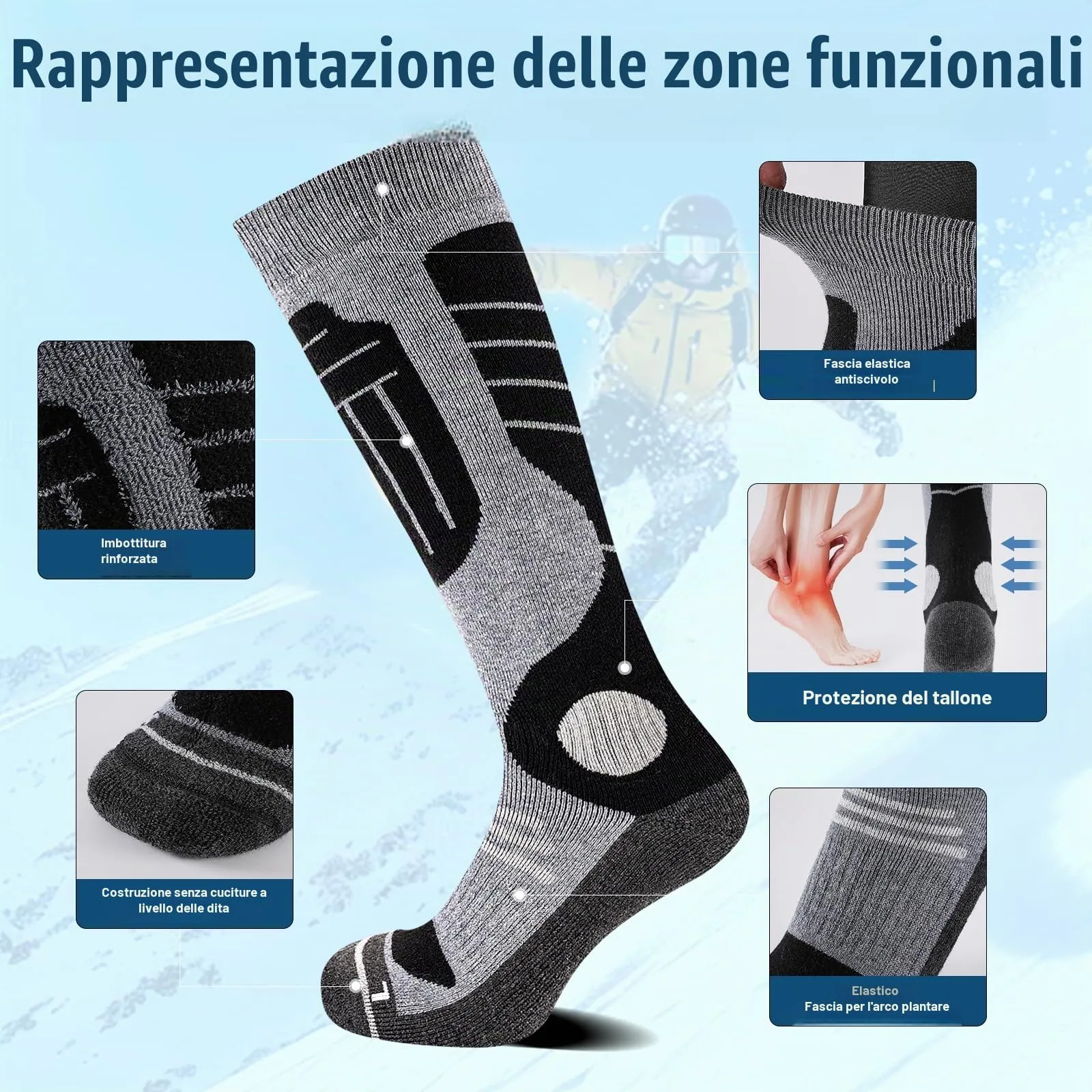 SukModen Calzini da Sci in Lana di Merino per Uomo e Donna, 2 Paia - immagine 6
