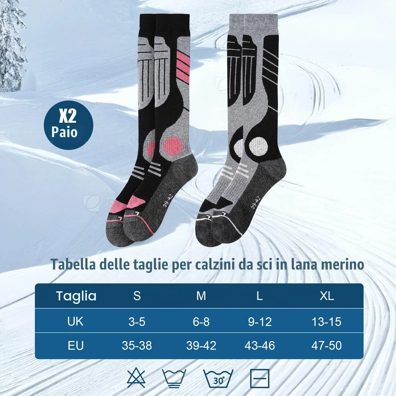 SukModen Calzini da Sci in Lana di Merino per Signore e Signori, 2 Paia - immagine 9