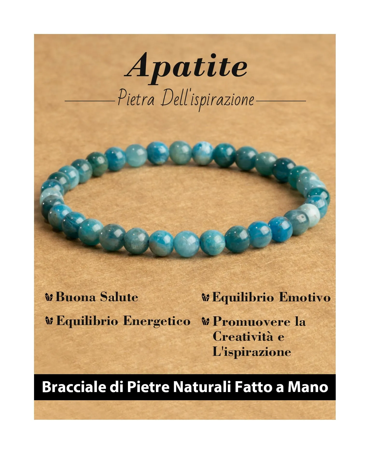 Landorilo Bracciale in Pietra Naturale Apatite, 6 mm - immagine 1