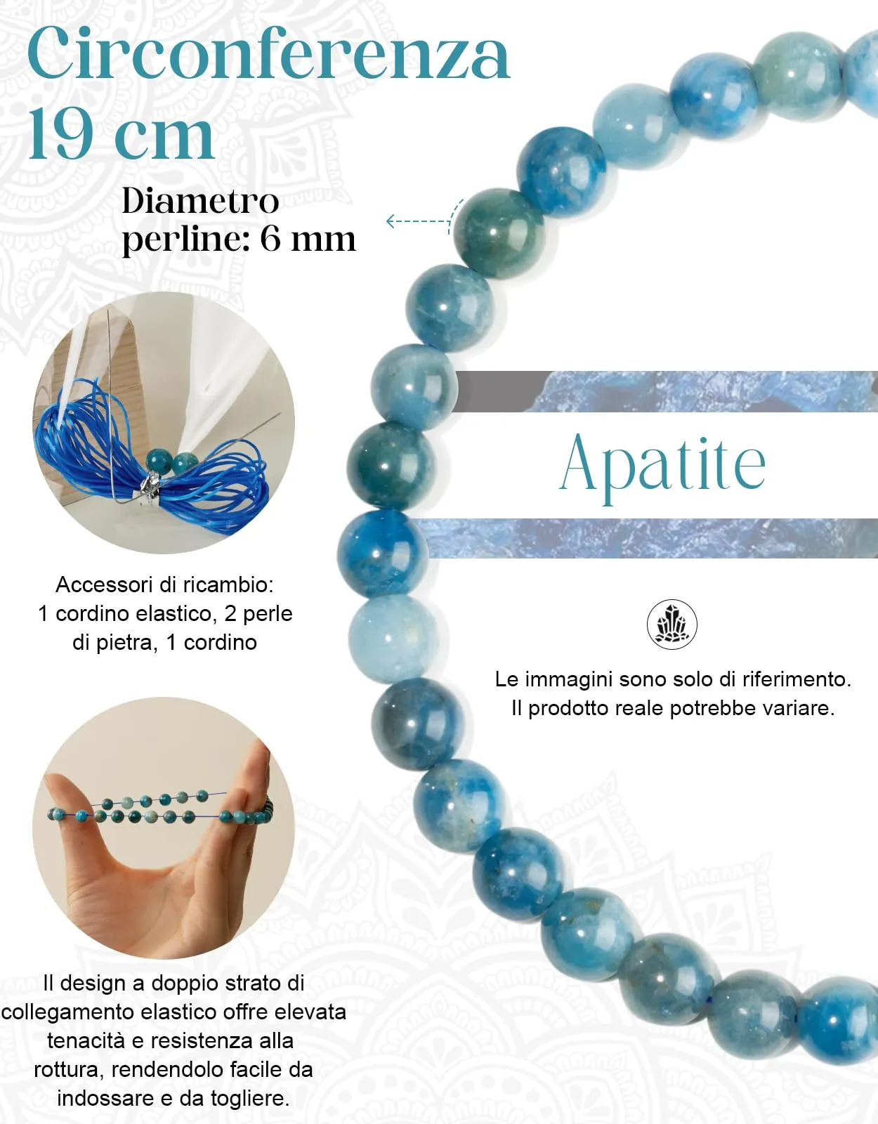 Landorilo Bracciale in Pietra Naturale Apatite, 6 mm - immagine 3