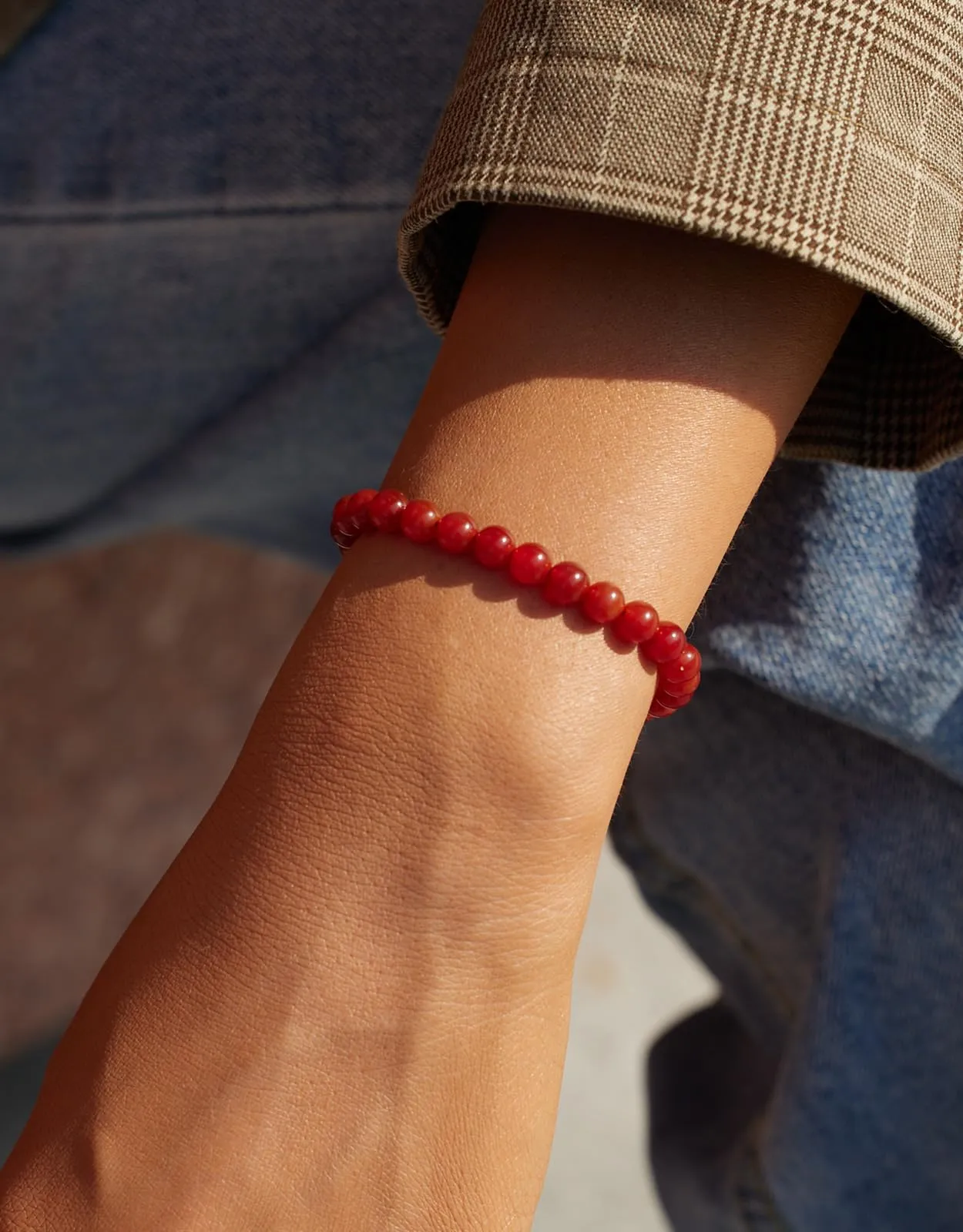 Landorilo Bracciale in Calcedonio Rosso, Pietra Naturale 6 mm, 19 cm - immagine 2