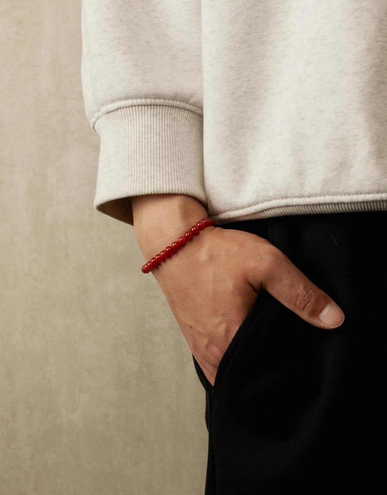 Landorilo Bracciale in Calcedonio Rosso, Pietra Naturale 6 mm, 19 cm - immagine 3