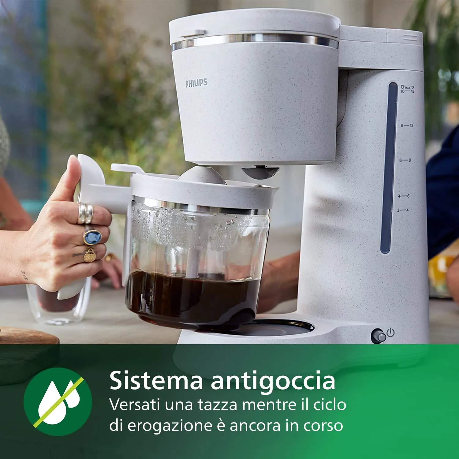 Philips Macchina da Caffè Americano Eco Conscious Edition, Caraffa in Vetro 1,2 lt, 15 Tazze, Bianco Satinato (HD5120/00) - immagine 6