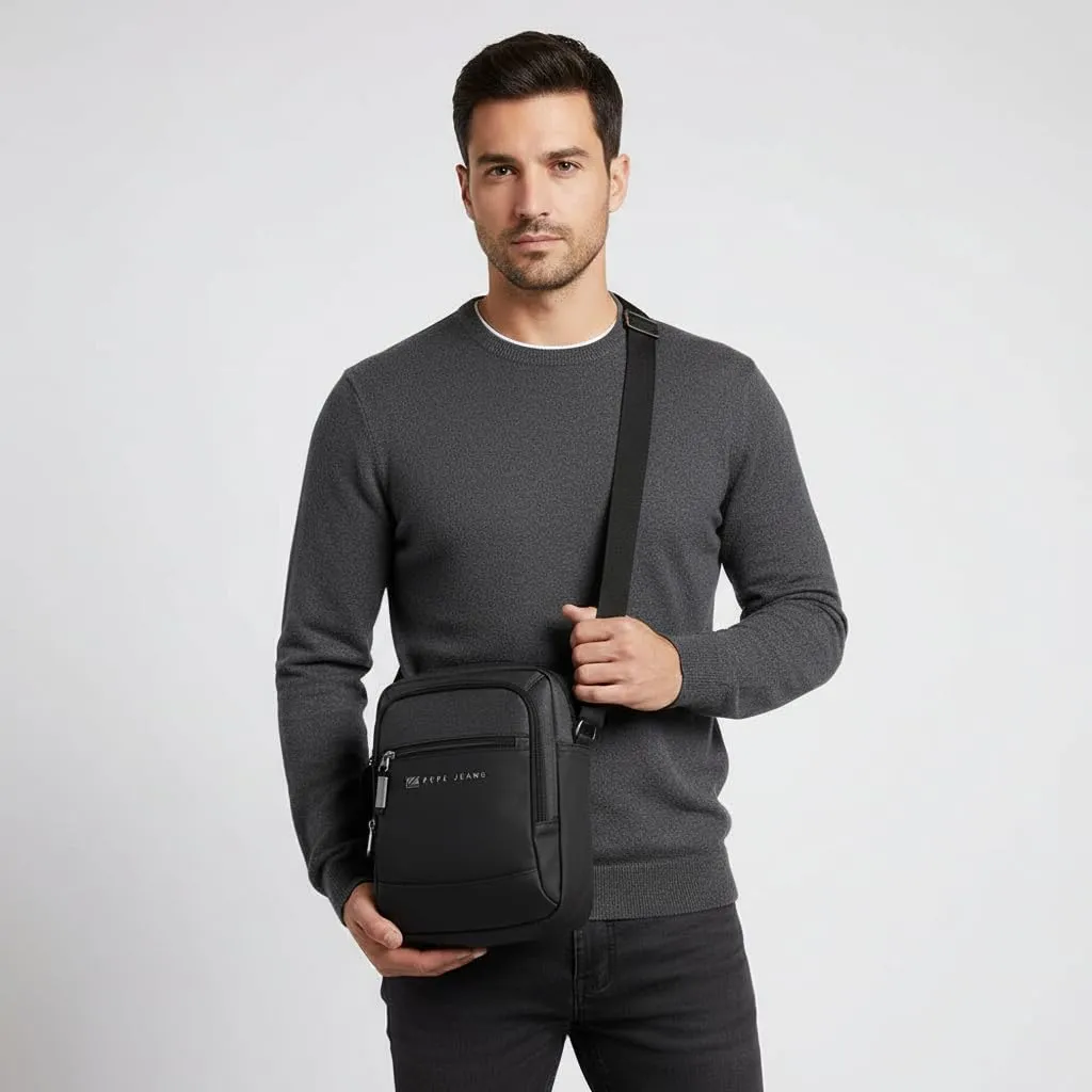 Pepe Jeans Jarvis Tracolla Porta Tablet Nero, Poliestere e Finta Pelle, 22x27x8 cm - immagine 2