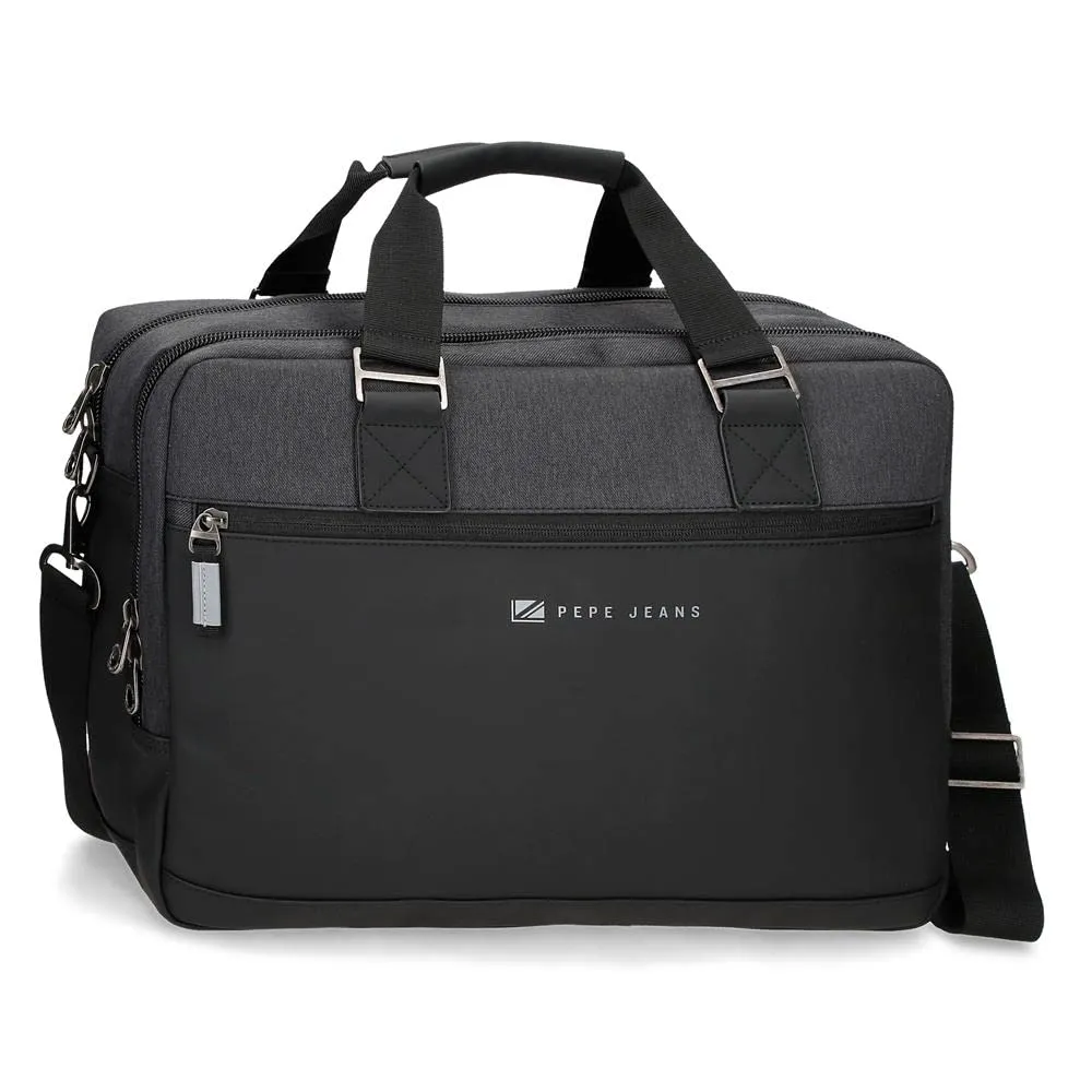 Pepe Jeans Jarvis Cartella per portatile doppio scomparto regolabile, Nero, 40 x 30 x 11 cm, Poliestere e finta pelle - immagine 1