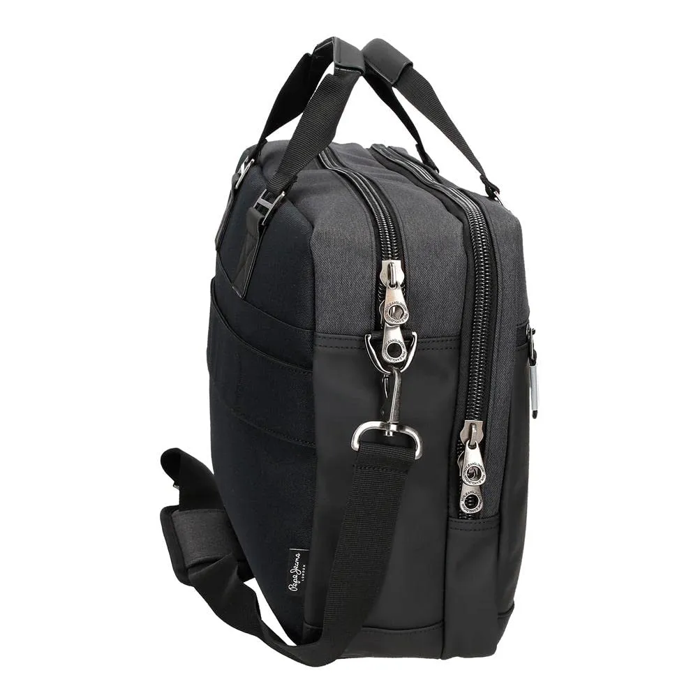 Pepe Jeans Jarvis Cartella per portatile doppio scomparto regolabile, Nero, 40 x 30 x 11 cm, Poliestere e finta pelle - immagine 2