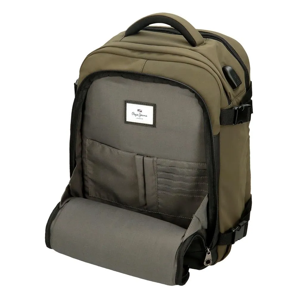 Pepe Jeans Jarvis Zaino da cabina, 25 x 40 x 17 cm, ecopelle e poliestere, verde scuro - immagine 7