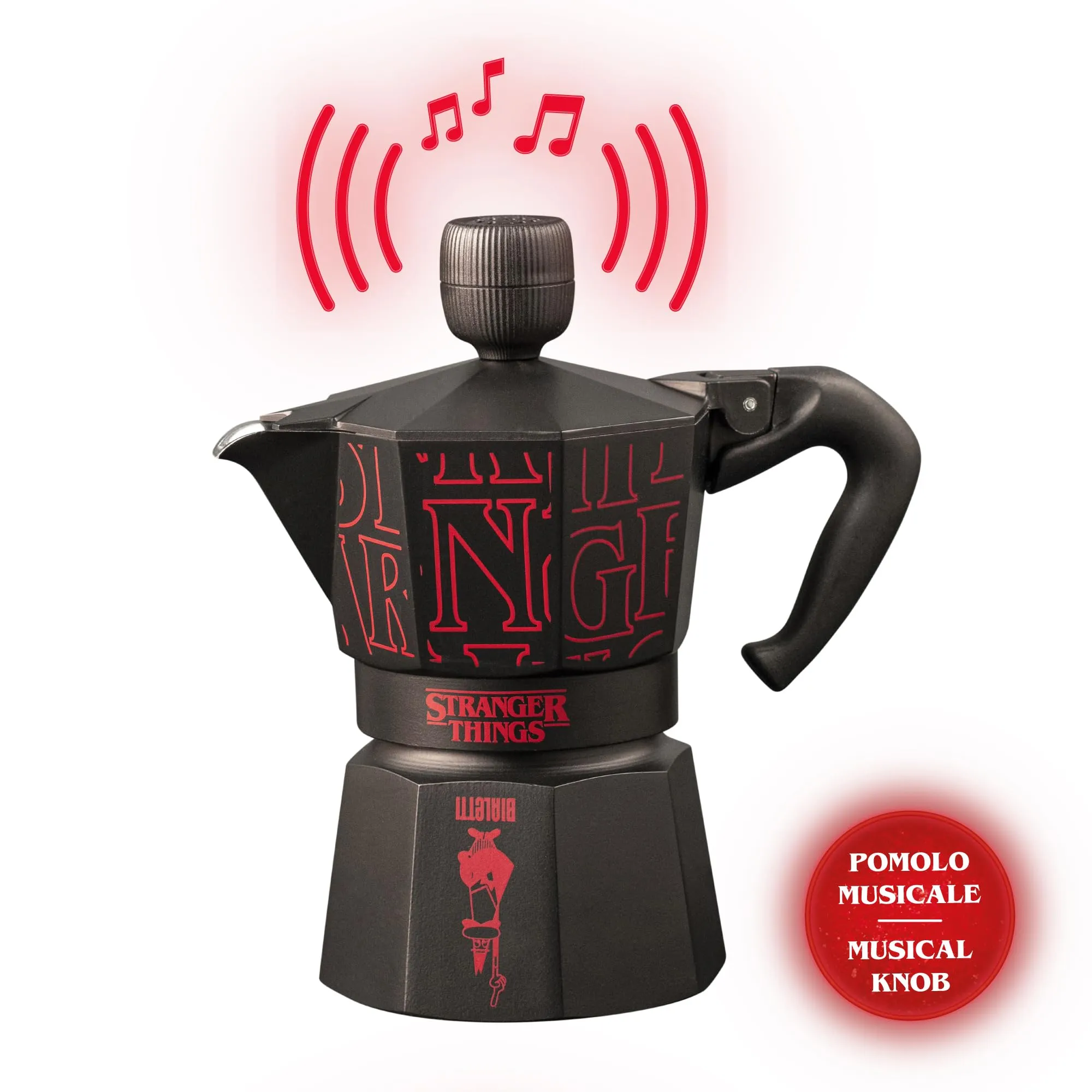 Bialetti Moka Express Stranger Things, Pomolo Musicale USB-C, 3 Tazze (130ml), Nero - immagine 2