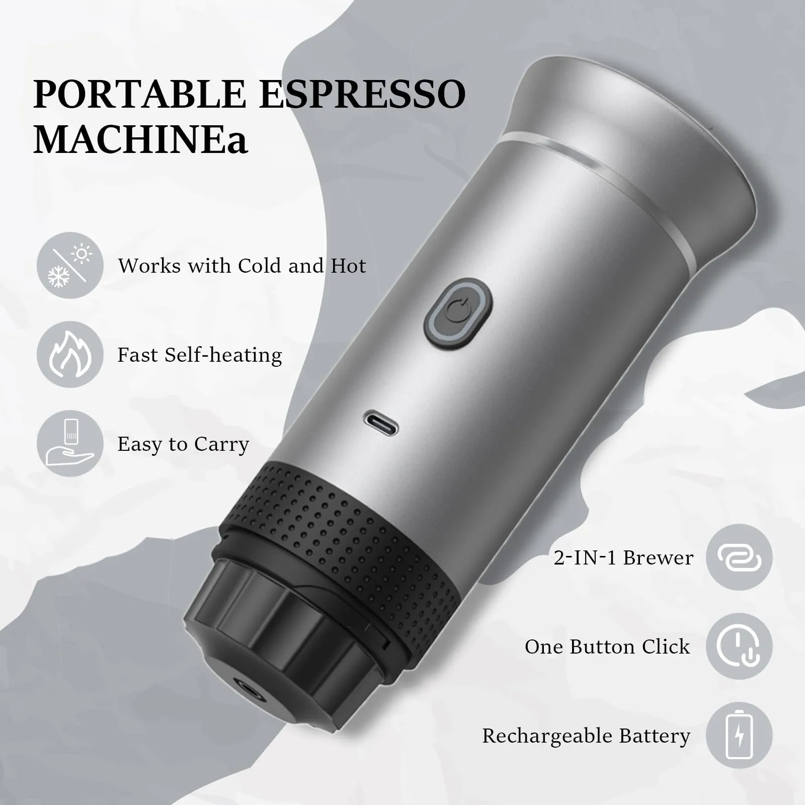 Vunzo Macchina per caffè espresso elettrica portatile, riscaldamento USB-C, 2-in-1 per capsule e caffè macinato, KFJ - immagine 3