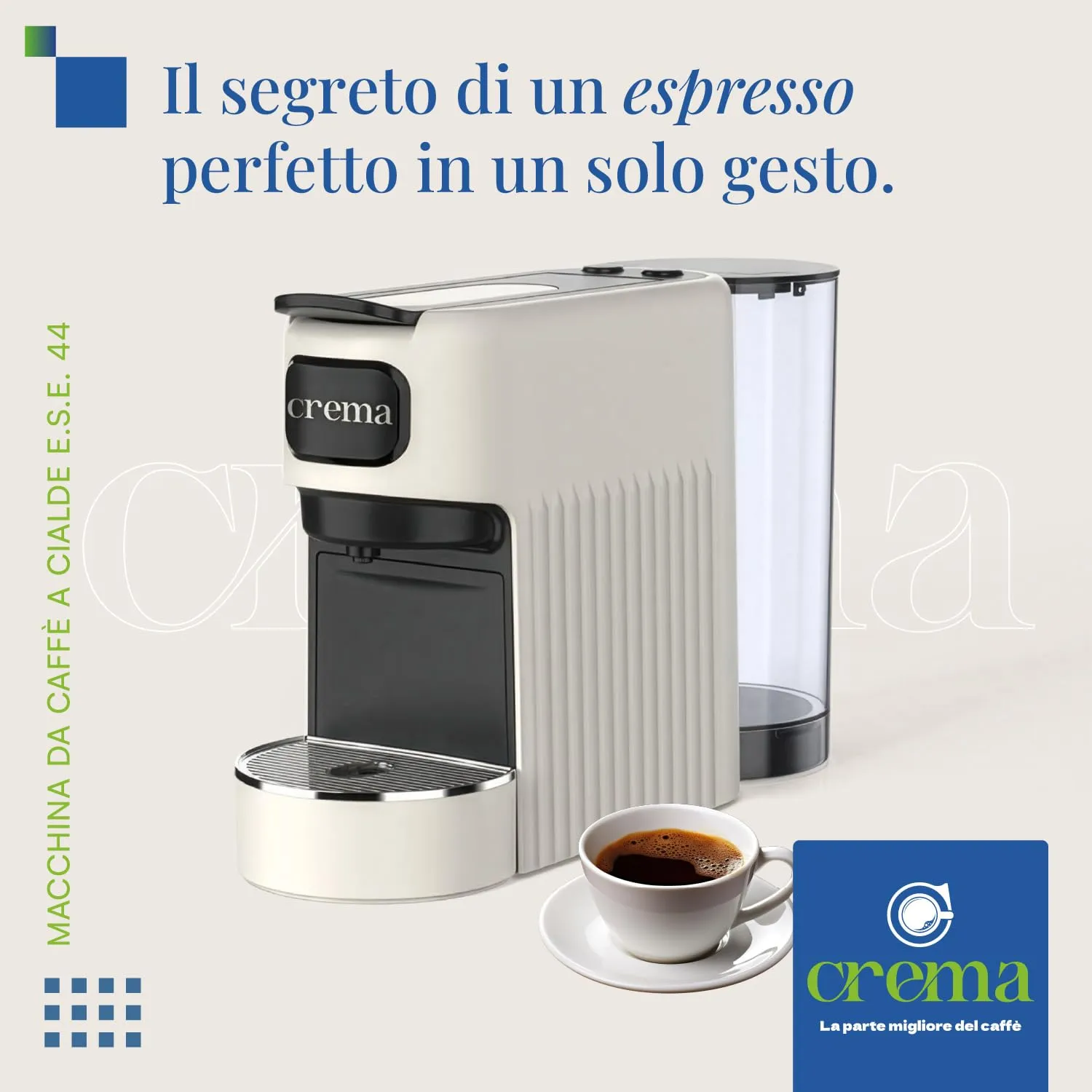 ELETTROFIX Macchina Caffè Cialde E.S.E., Serbatoio 1.2L, Spegnimento Automatico, Vassoio Regolabile - Beige - immagine 2