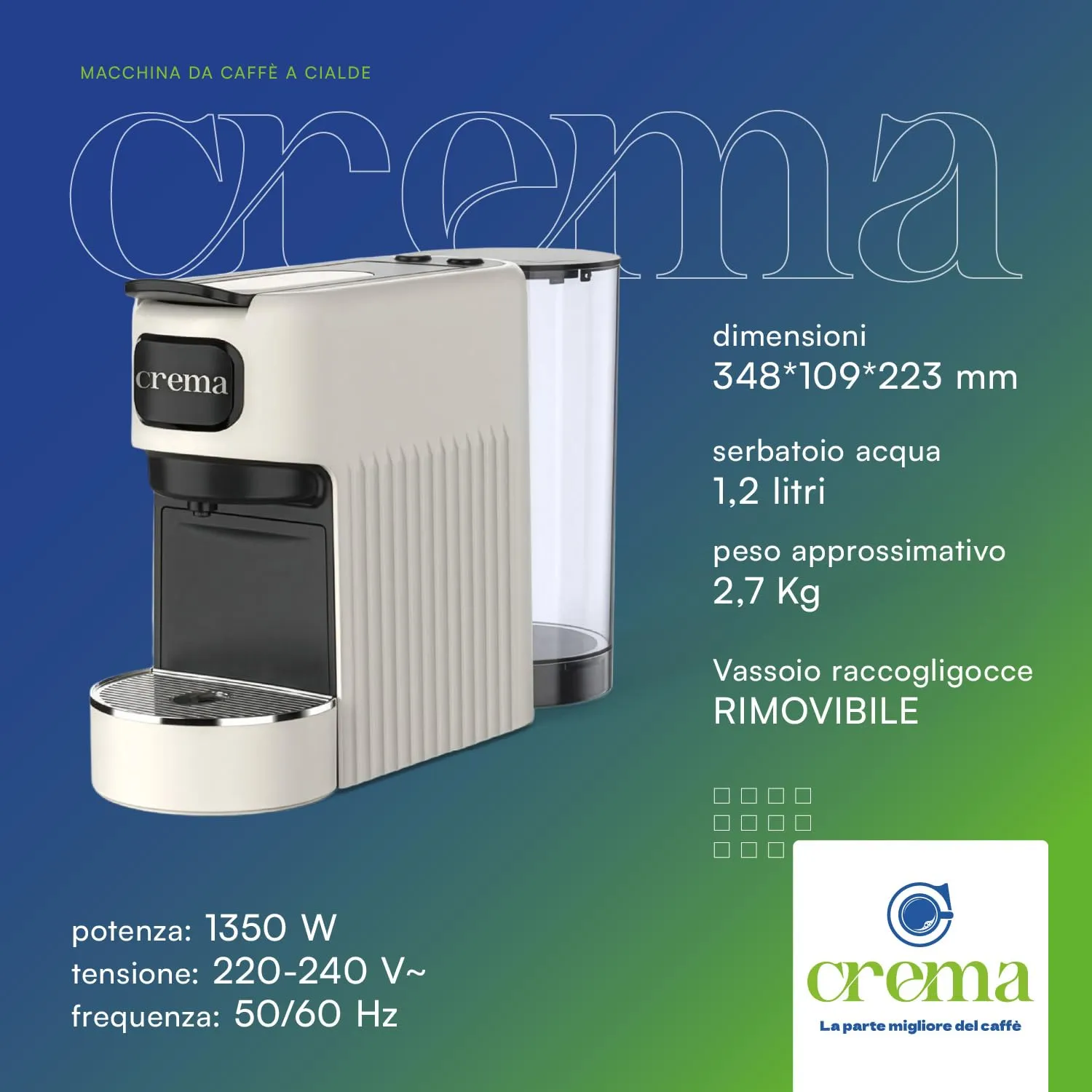 ELETTROFIX Macchina Caffè Cialde E.S.E., Serbatoio 1.2L, Spegnimento Automatico, Vassoio Regolabile - Beige - immagine 5