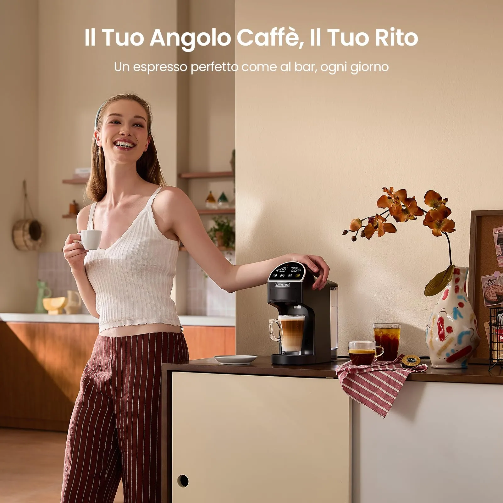 CAPXSNOB Magician2 Macchina da Caffè Multicapsula 5 in 1 per Nespresso, Dolce Gusto, Lavazza A Modo Mio, Cialde ESE 44 e Macinato, Touch LED, 20 Bar, 1,2L - immagine 8