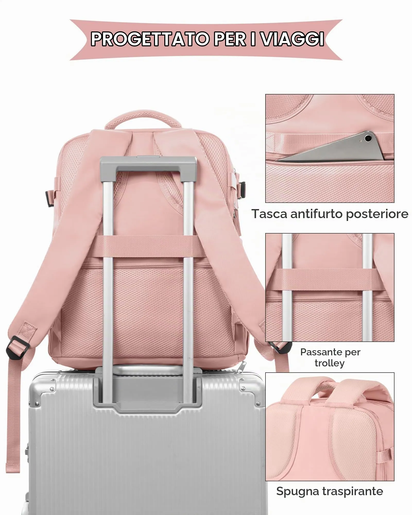 SZLX Zaino da Viaggio 40x30x20 per Ryanair e Wizzair, Impermeabile, con Scomparto per Laptop 14 Pollici e Scomparto per Scarpe - immagine 5