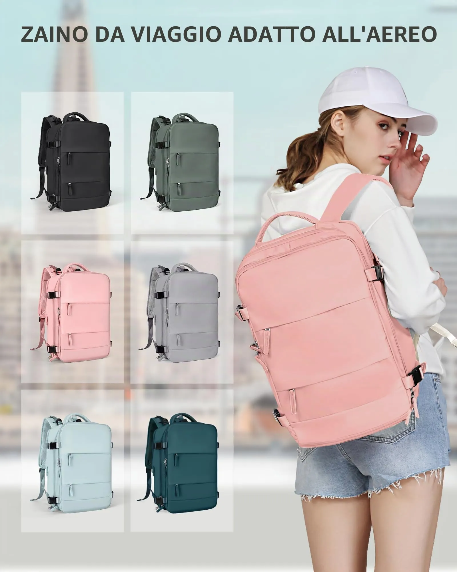 SZLX Zaino da Viaggio 40x30x20 per Ryanair e Wizzair, Impermeabile, con Scomparto per Laptop 14 Pollici e Scomparto per Scarpe - immagine 7